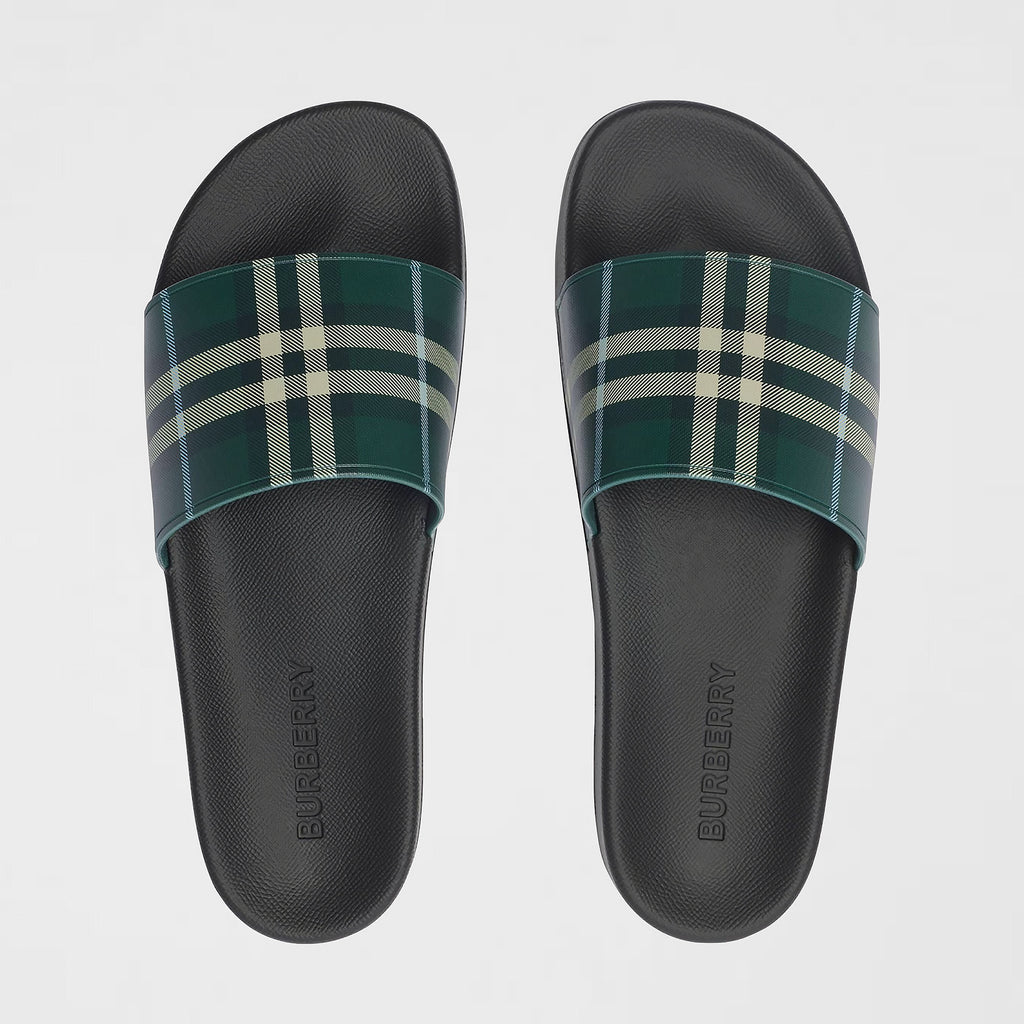 Dép Burberry 81127421 Check Slides Leaf Green IP Check