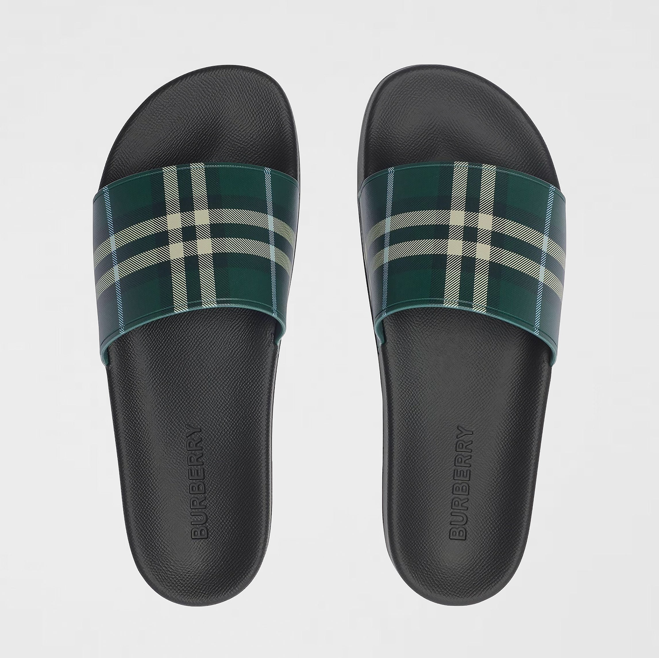 Dép Burberry 81127421 Check Slides Leaf Green IP Check