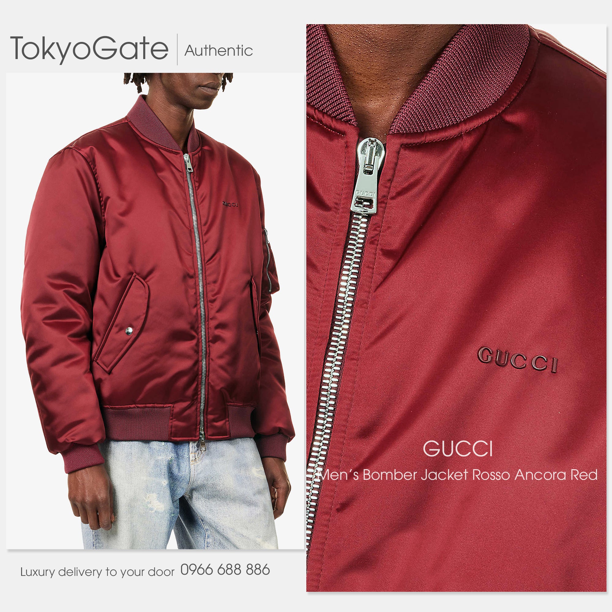 Áo khoác Gucci 823418 ZAADM 6052 Heavy Nylon Canvas Bomber Jacket In Dark Red