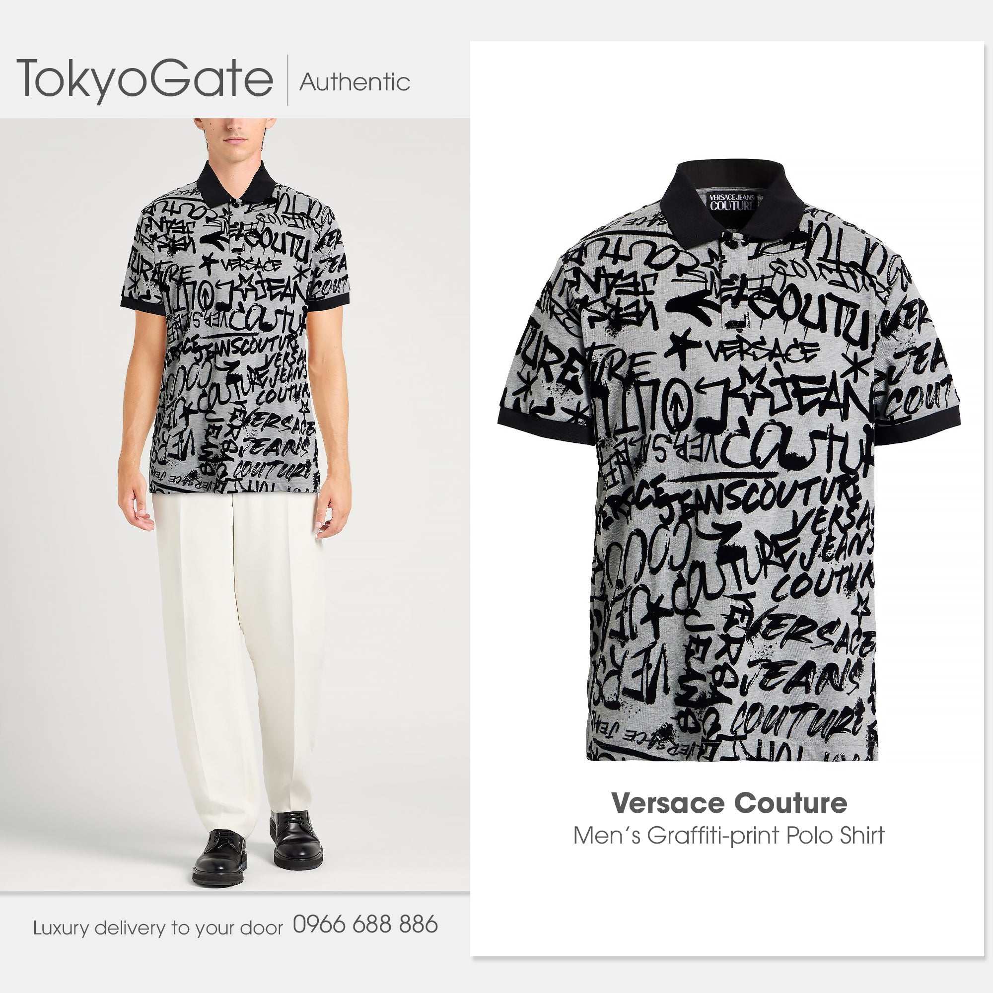 Áo polo Versace Jeans Couture 75GCG6RO Graffiti Flock Regular Fit