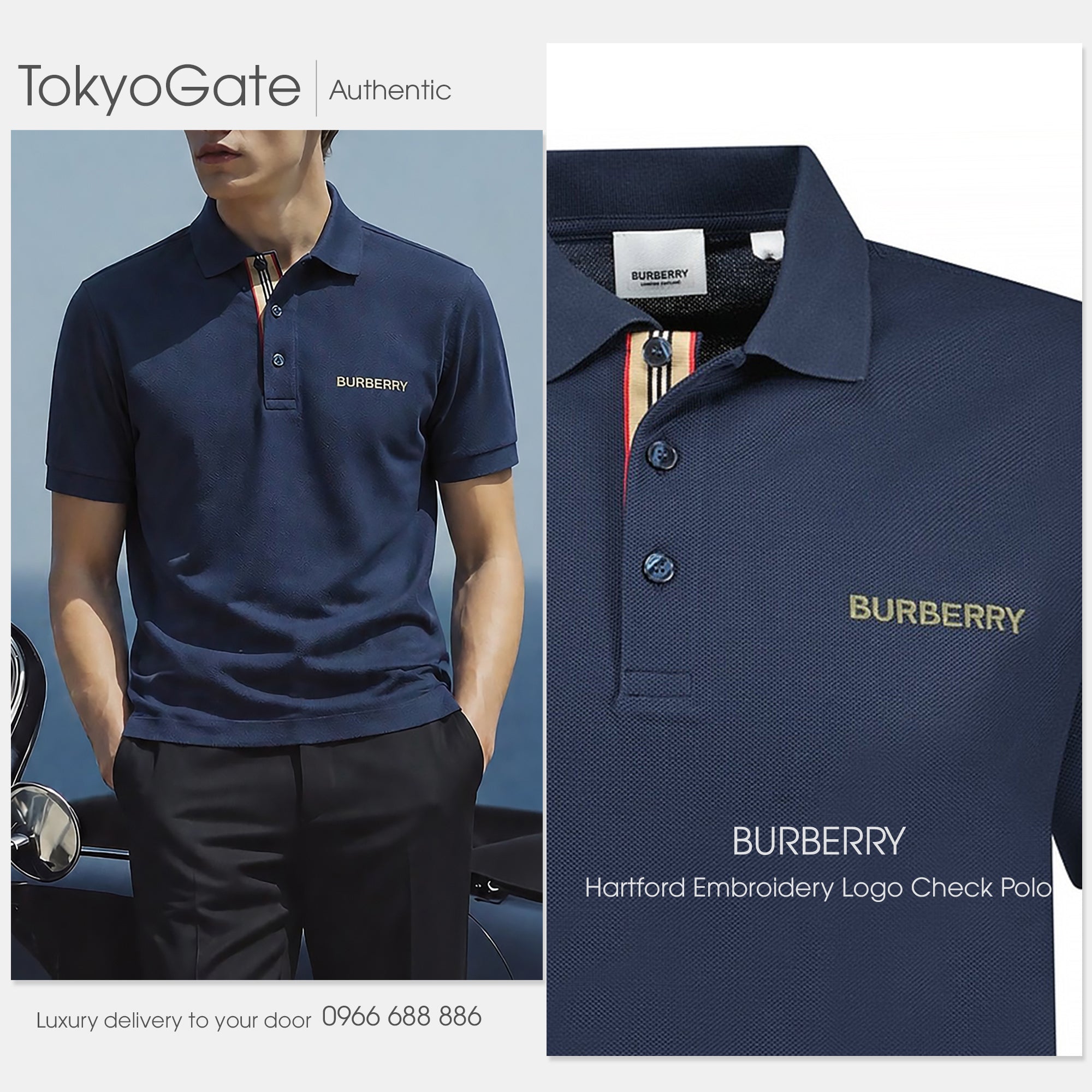 Áo polo Burberry 8084437 Hartford BBY Navy Slim Fit
