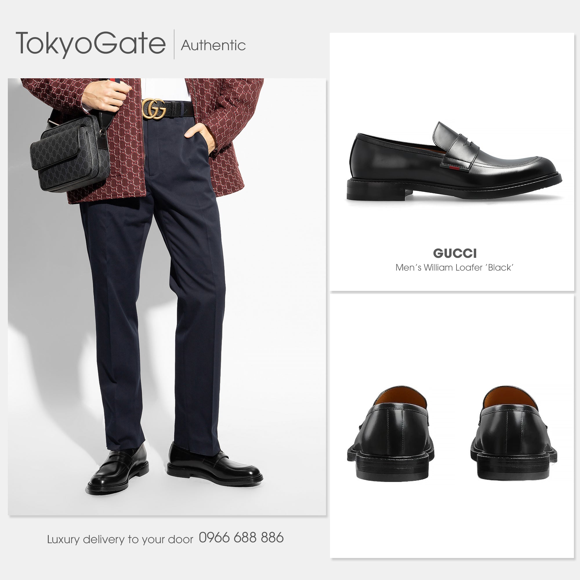 Giày Gucci 812141 AAEBO William Black Leather Loafers