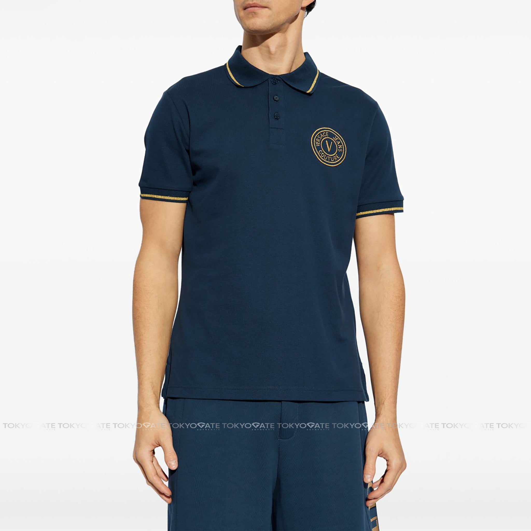 Áo polo Versace Jeans Couture 78GAGT00 78UP621 G83 Blue Gold Regular Fit