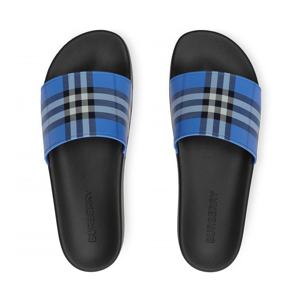 Dép Burberry 8112742 Check Slides Blue Rubber