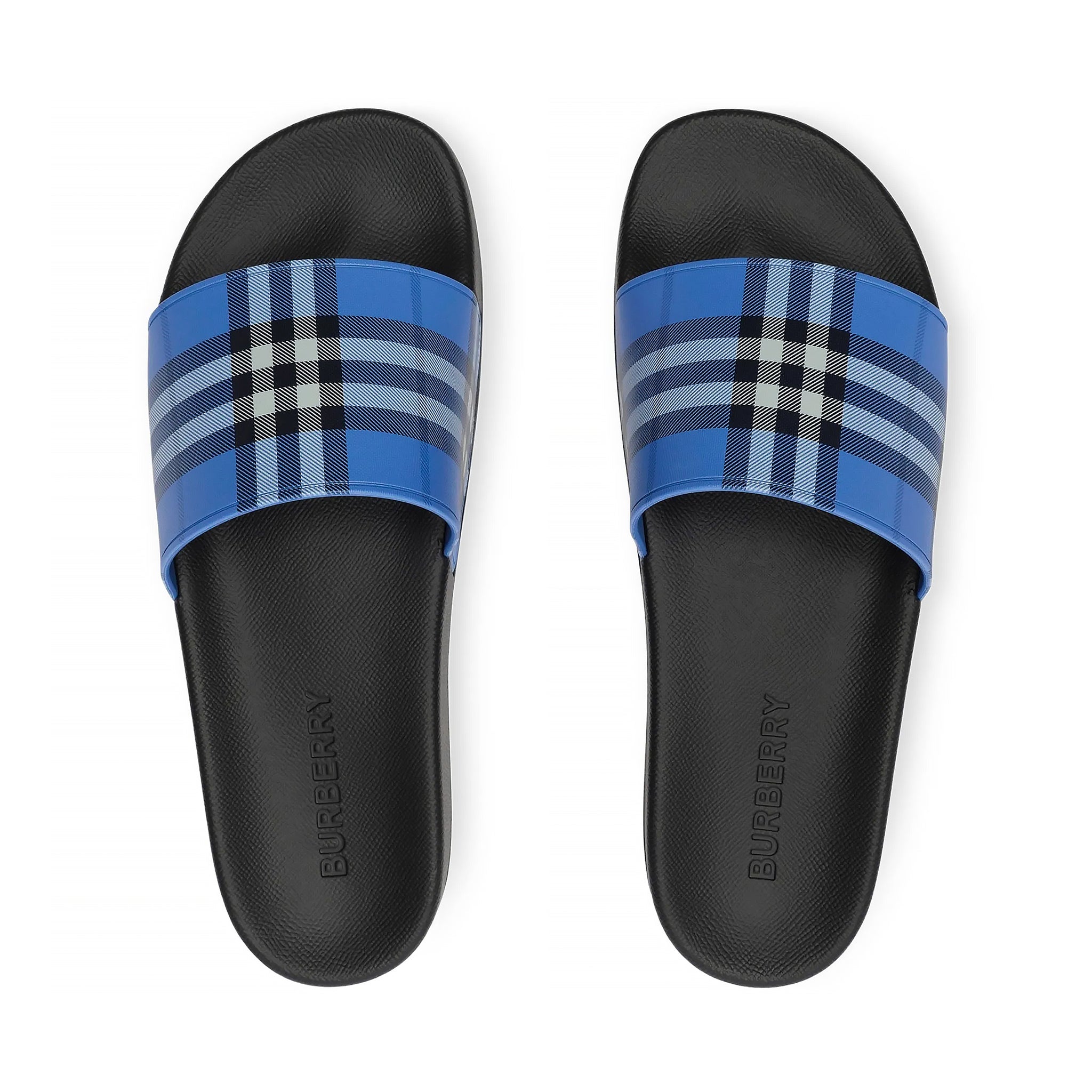 Dép Burberry 8112742 Check Slides Blue Rubber