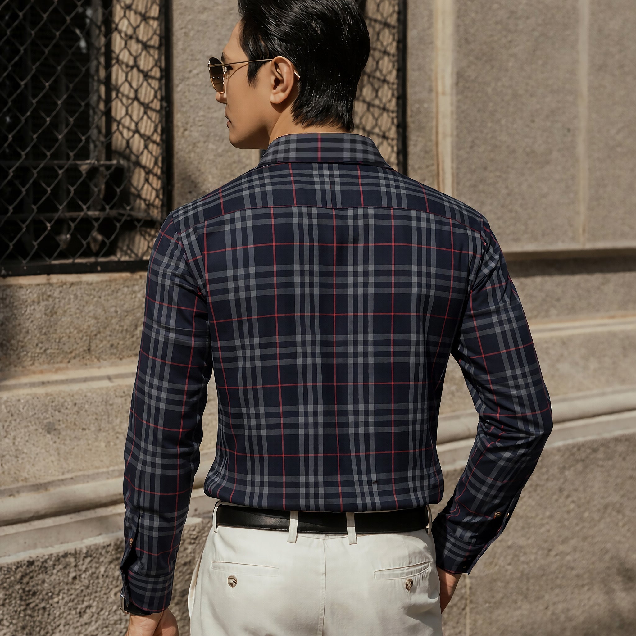 Áo sơ mi Burberry LS Shefford Navy Grey Slim Fit