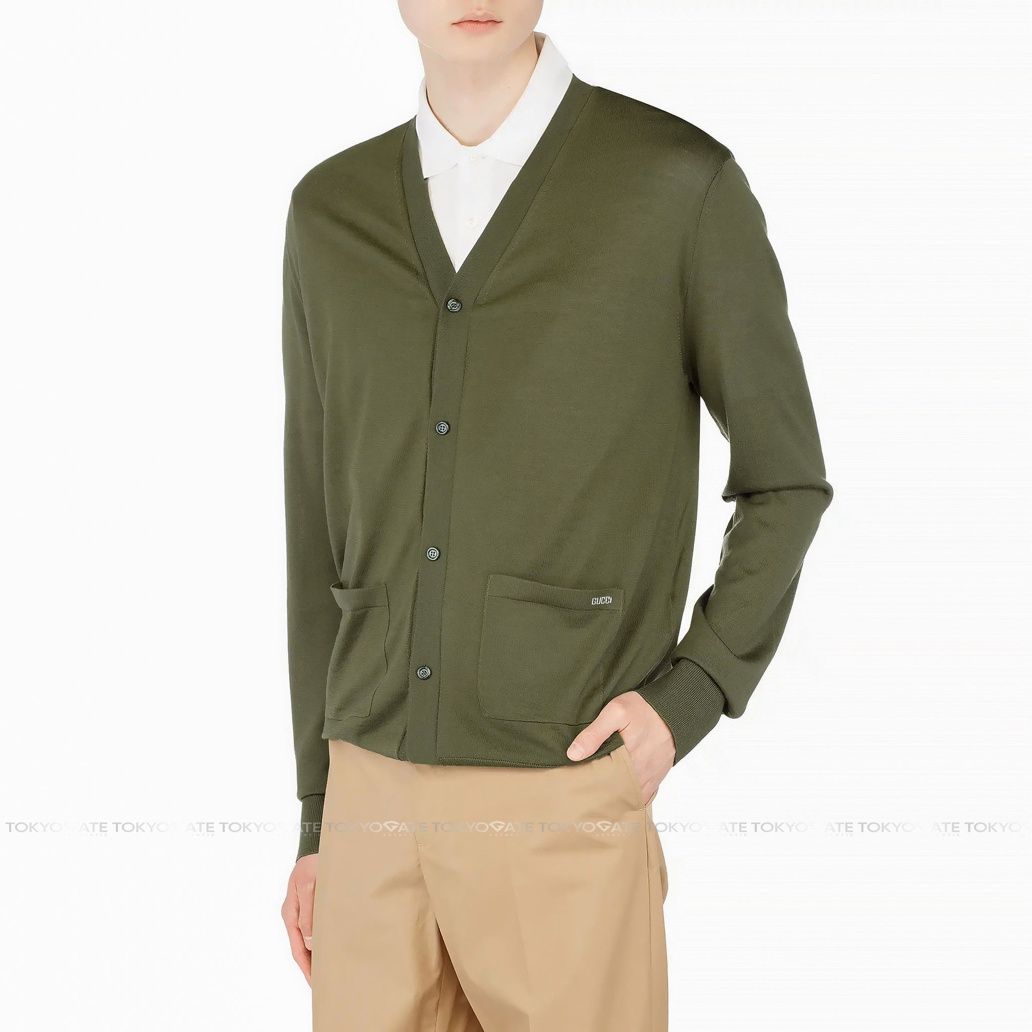 Áo khoác cardigan Gucci 822599 XKEP1 Inlay Logo Dark Green