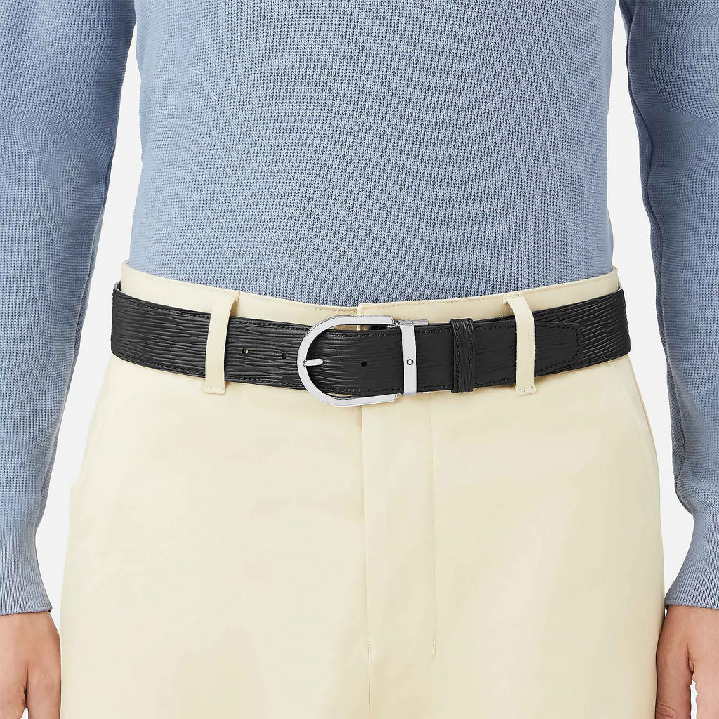 Dây lưng Montblanc MB131172 Black Grey Leather Belt