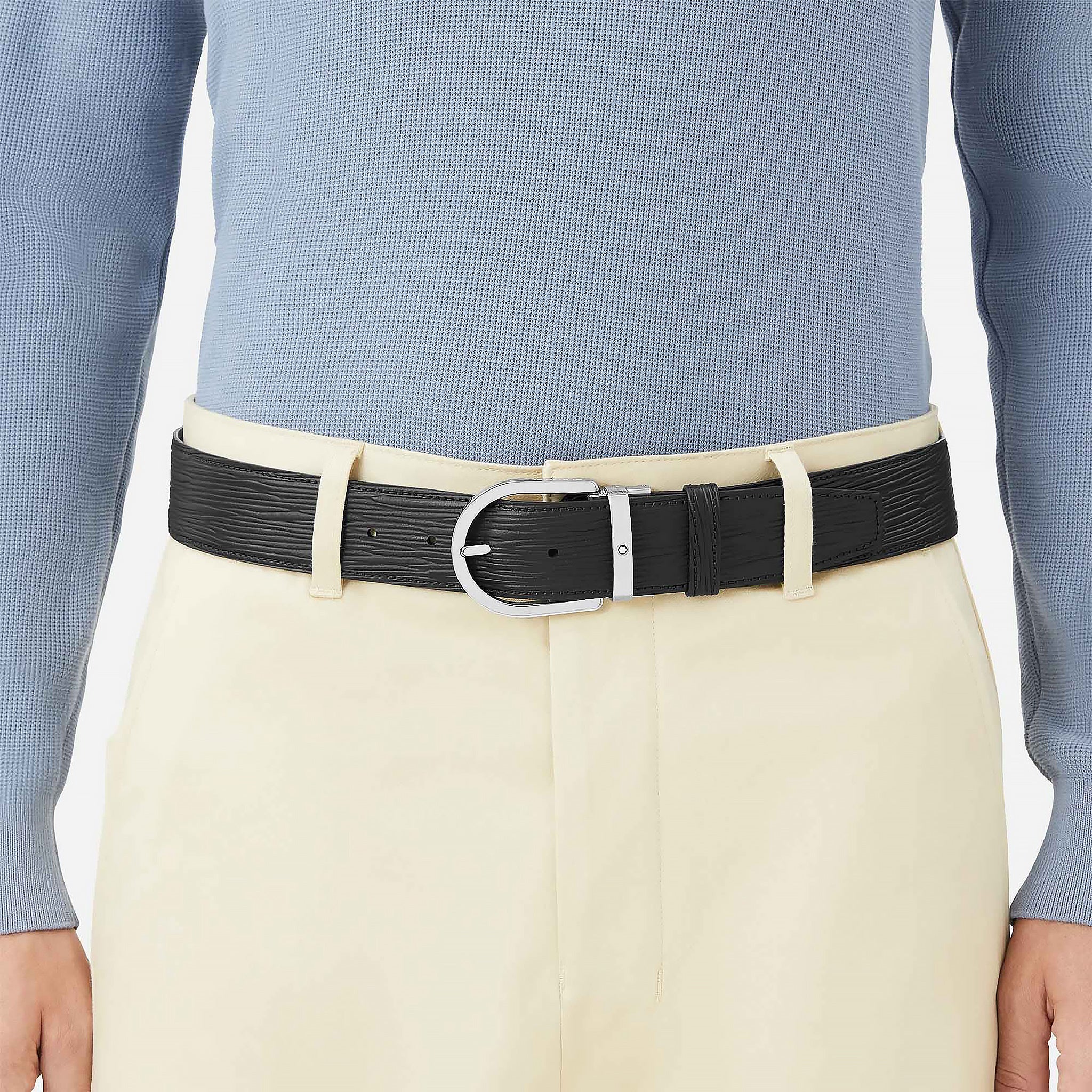 Dây lưng Montblanc MB131172 Black Grey Leather Belt