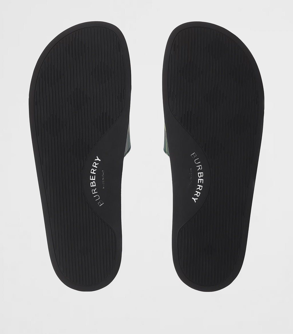 Dép Burberry 81127421 Check Slides Leaf Green IP Check