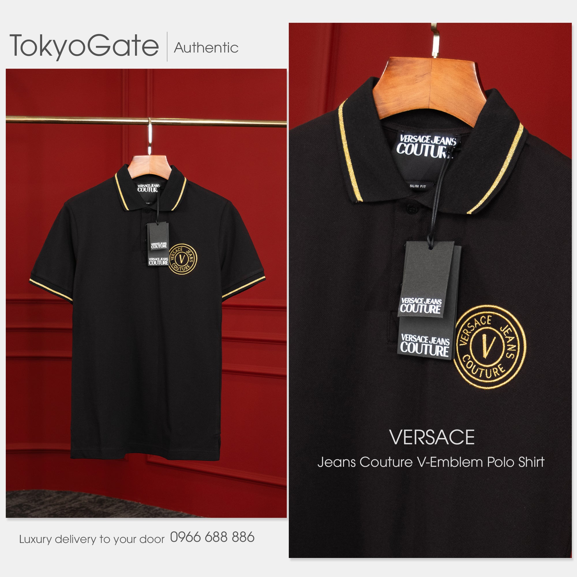 Áo polo Versace Jeans Couture 78GAGT00 78UP621 G89 Black Gold Slim Fit