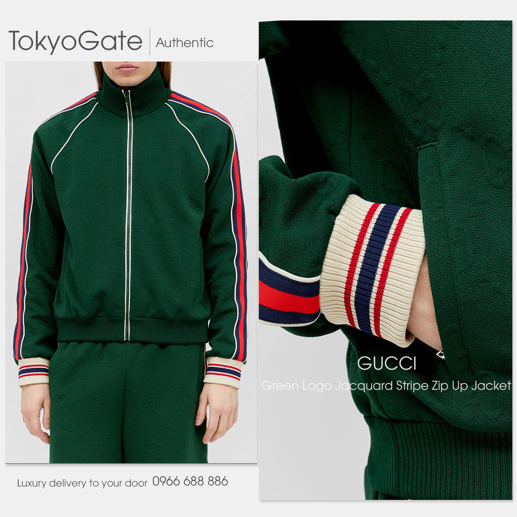 Áo khoác Gucci 662270 XJDE9 3754 GG Jacquard Jersey Zip Jacket Green