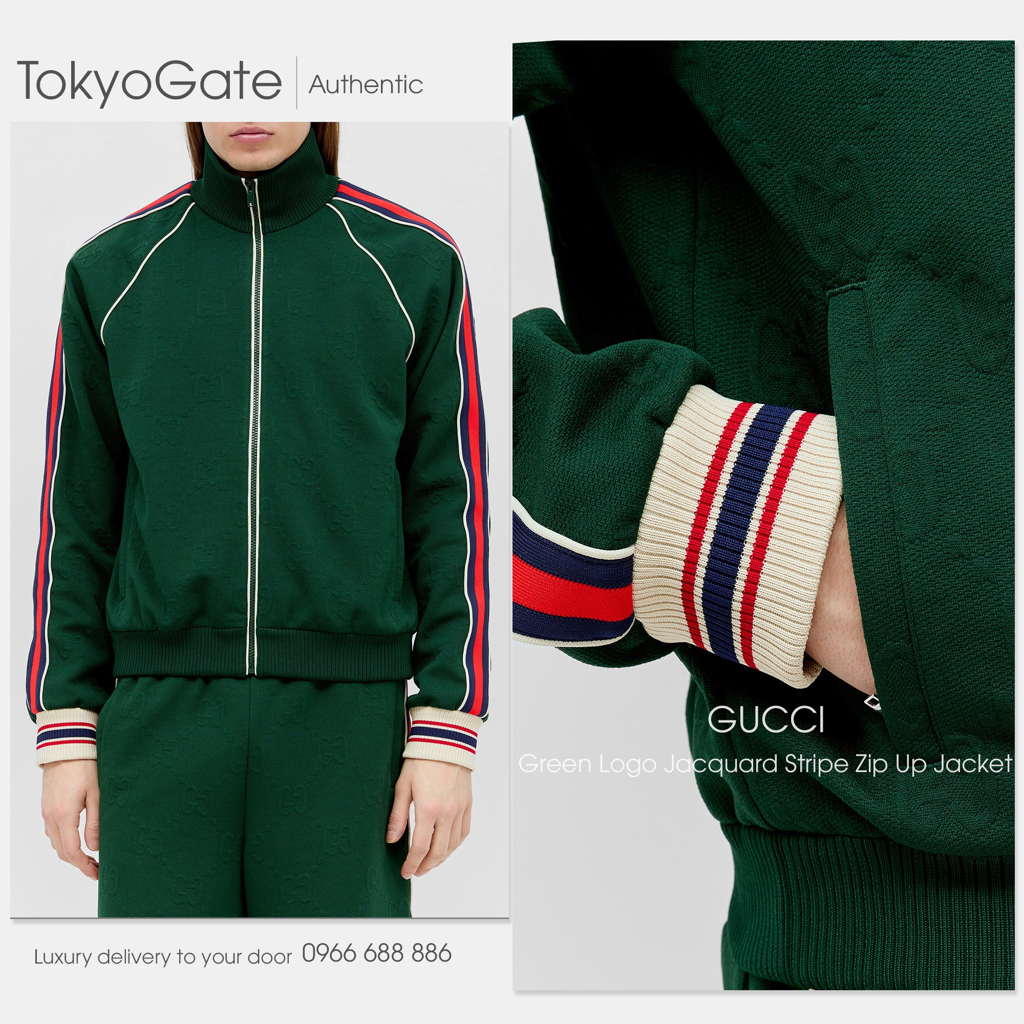 Áo khoác Gucci 662270 XJDE9 3754 GG Jacquard Jersey Zip Jacket Green