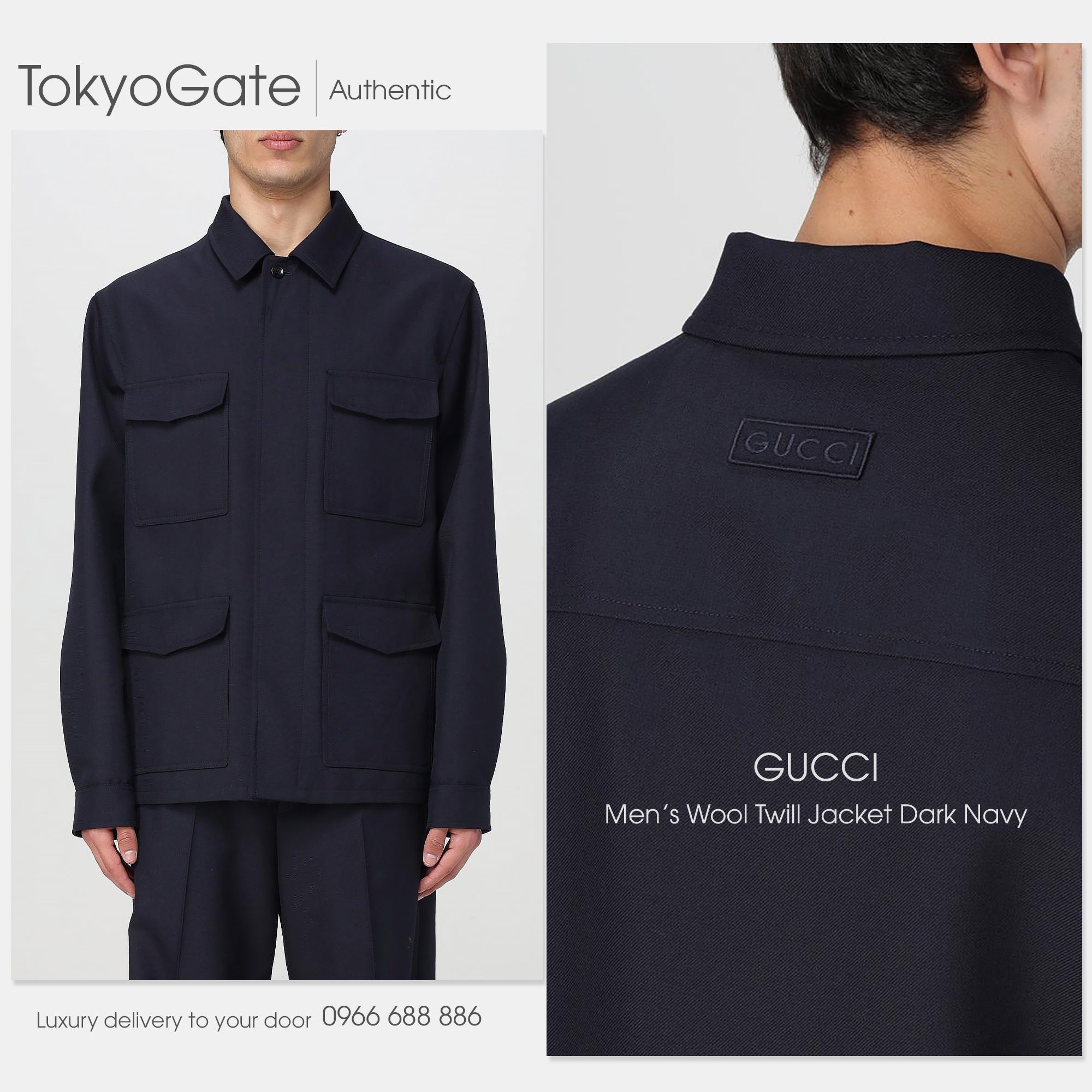 Áo khoác Gucci 762526 ZAP05 4590 Wool Twill Jacket In Navy