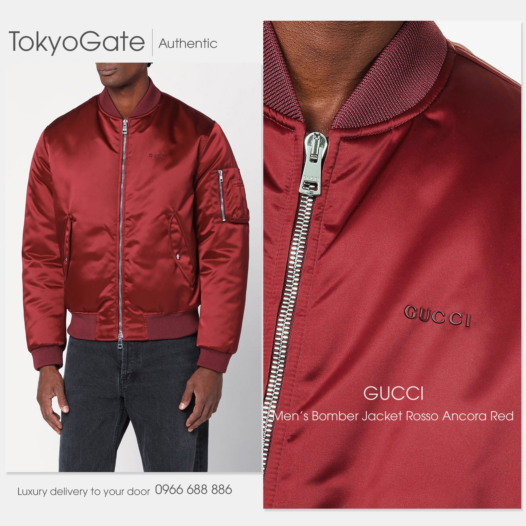 Áo khoác Gucci 823418 ZAADM 6052 Heavy Nylon Canvas Bomber Jacket In Dark Red