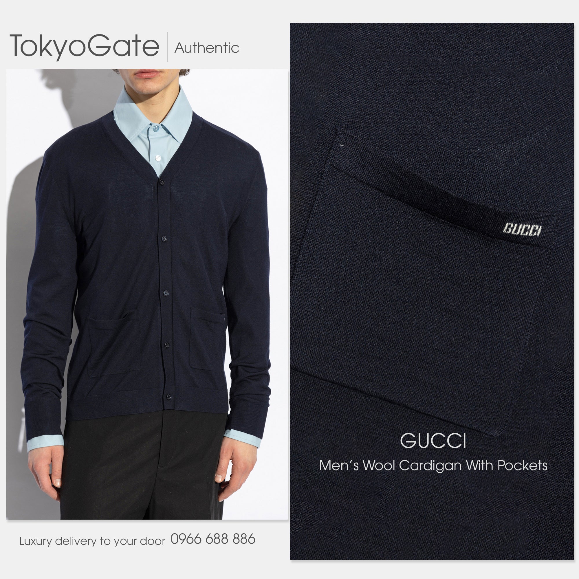 Áo khoác cardigan Gucci 822599 XKEP1 4632 Inlay Logo Navy
