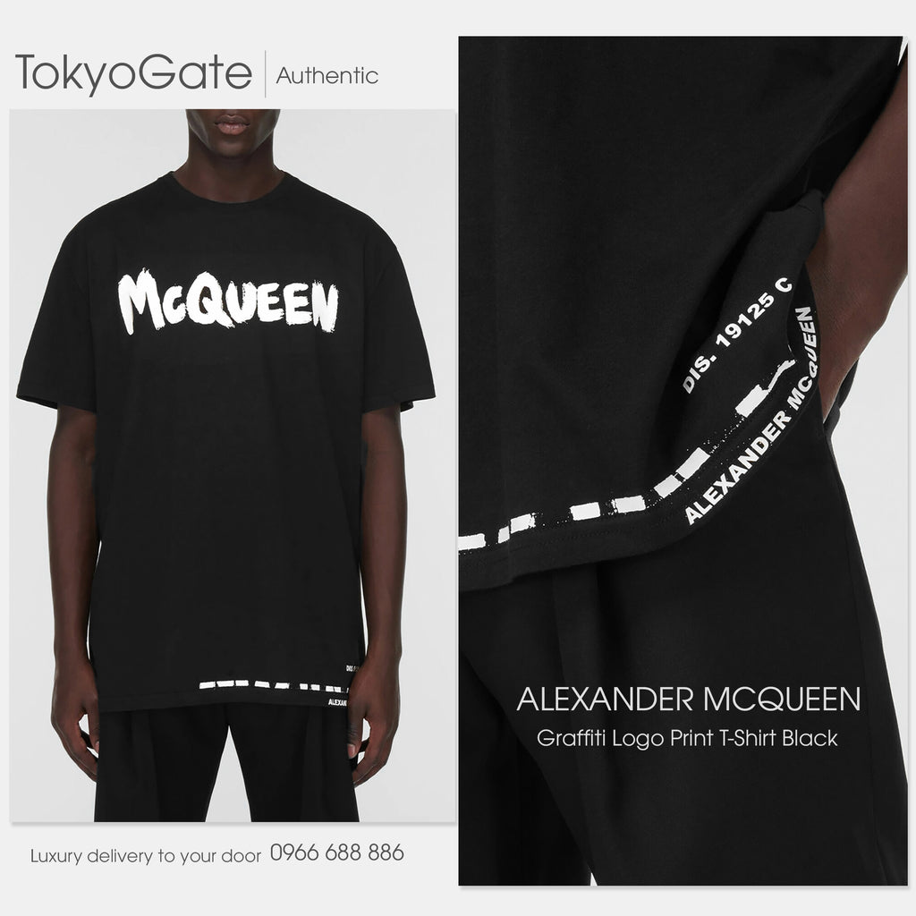 Áo phông Alexander McQueen 622104 QTZ57 0901 Graffiti Logo Black