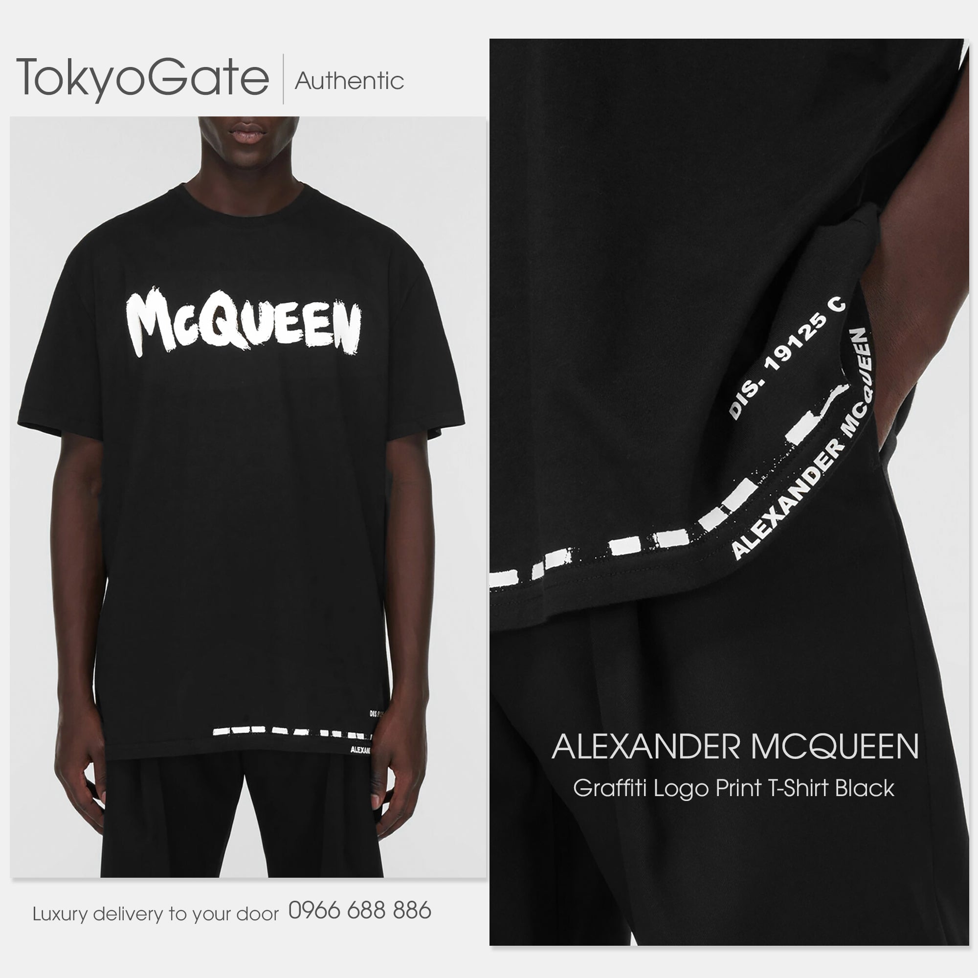 Áo phông Alexander McQueen 622104 QTZ57 0901 Graffiti Logo Black
