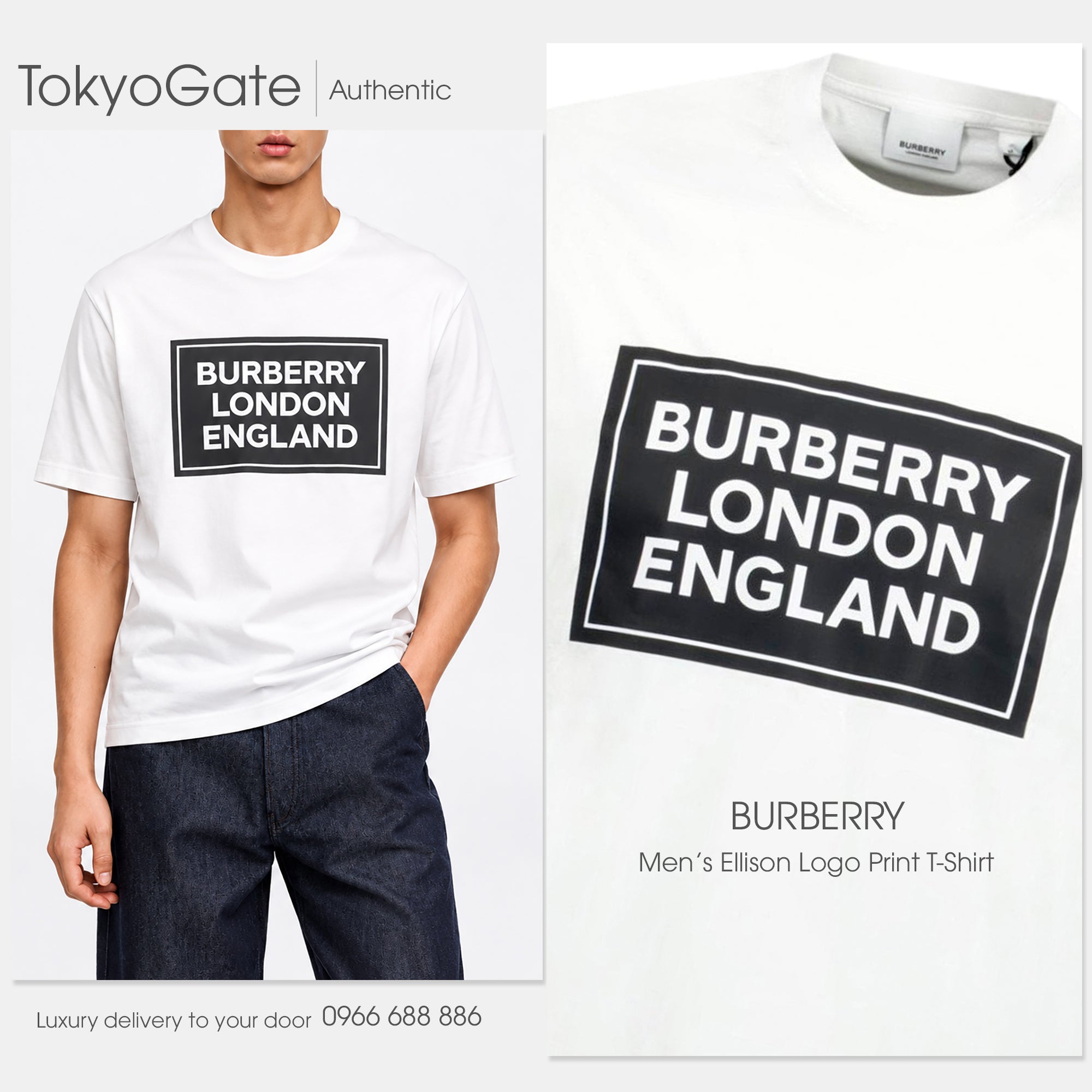Áo phông Burberry 8084338 Ellison White Regular Fit