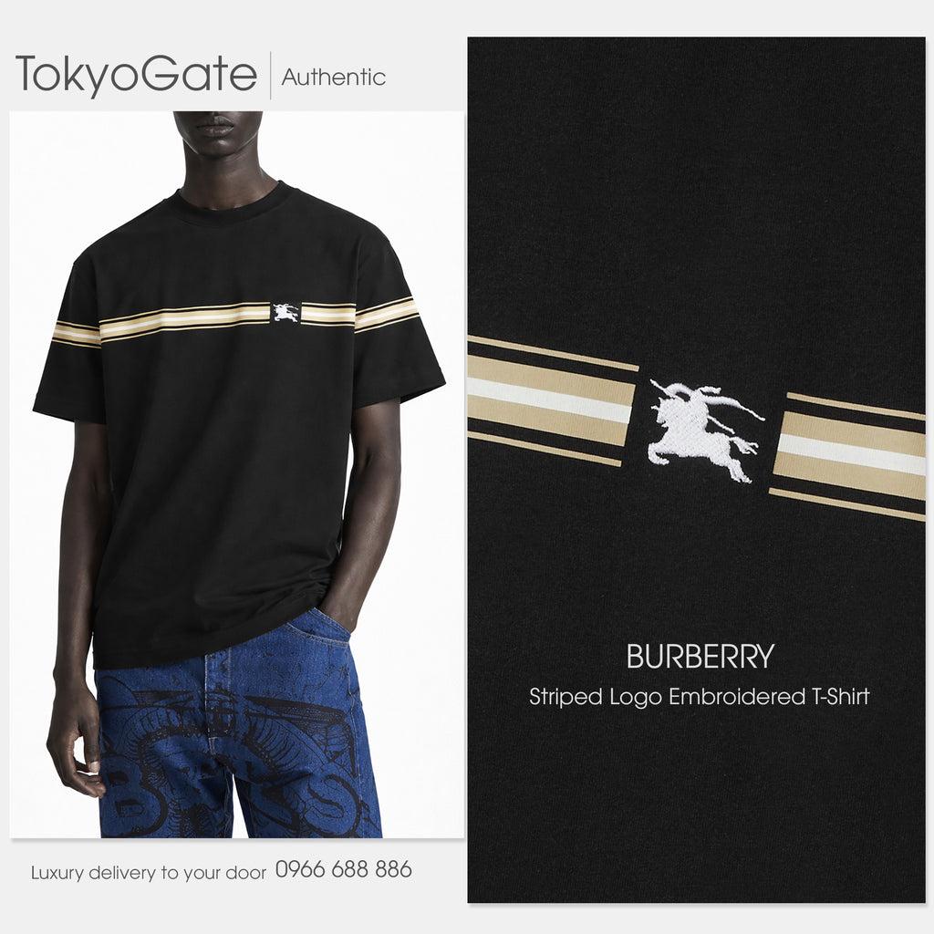 Áo phông Burberry 8091026 Striped Cotton T-Shirt Black Regular Fit