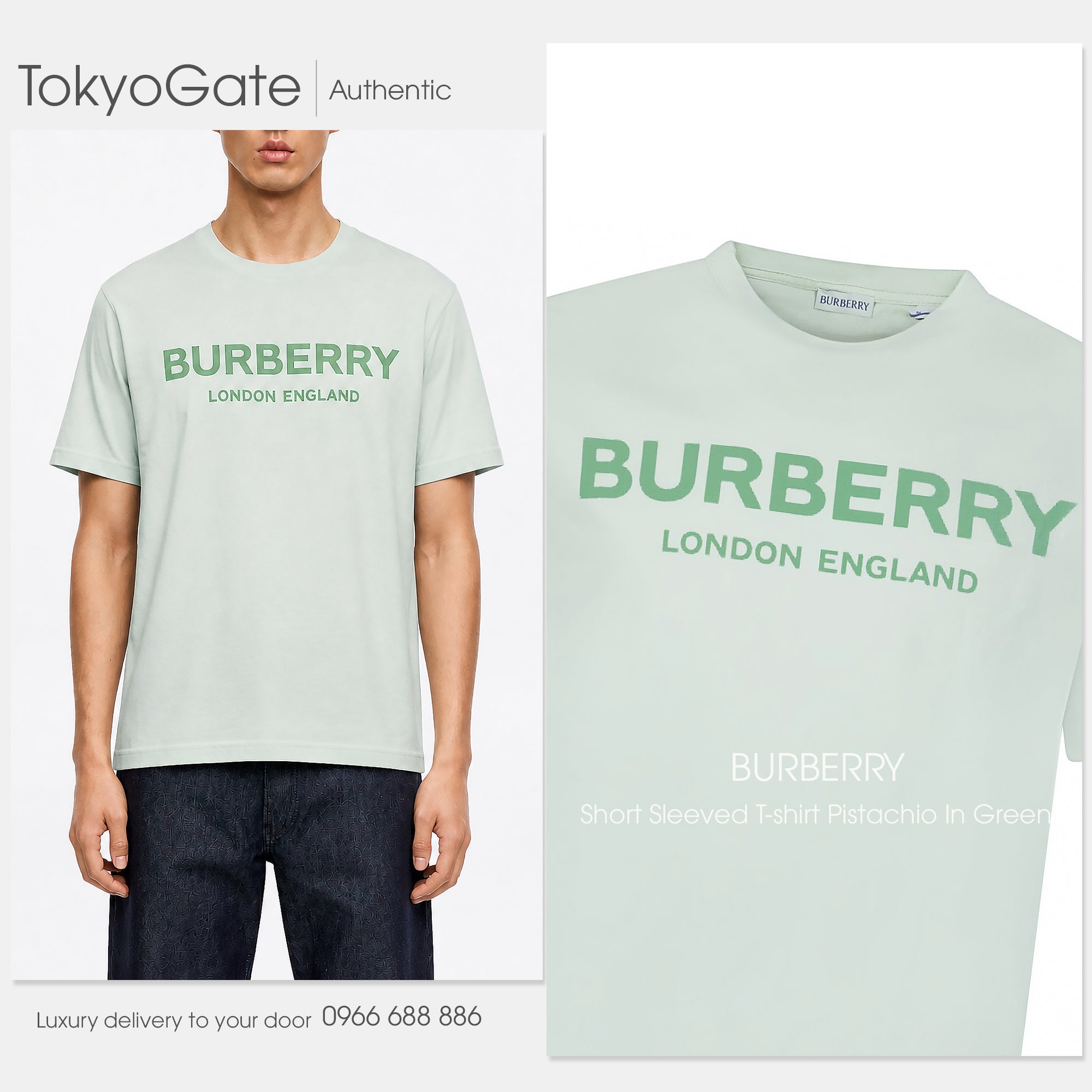 Áo phông Burberry 8104231 Ellison Pistachio Green Regular Fit