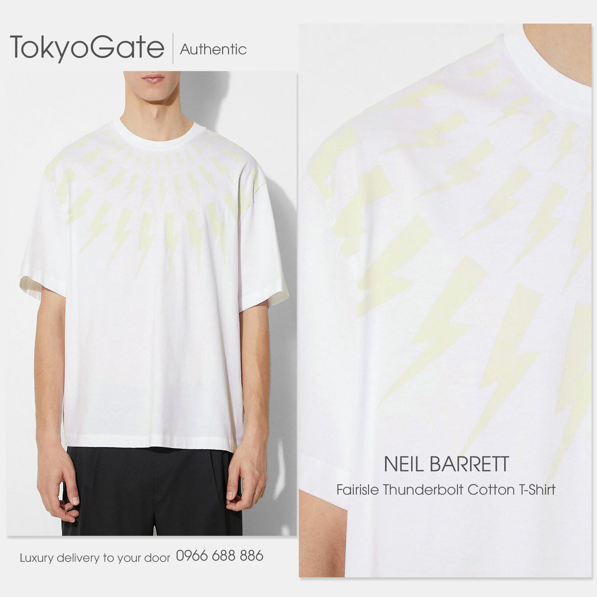 Áo phông Neil Barrett Fair-Isle Thunderbolt T-Shirt White/Chalk Slim