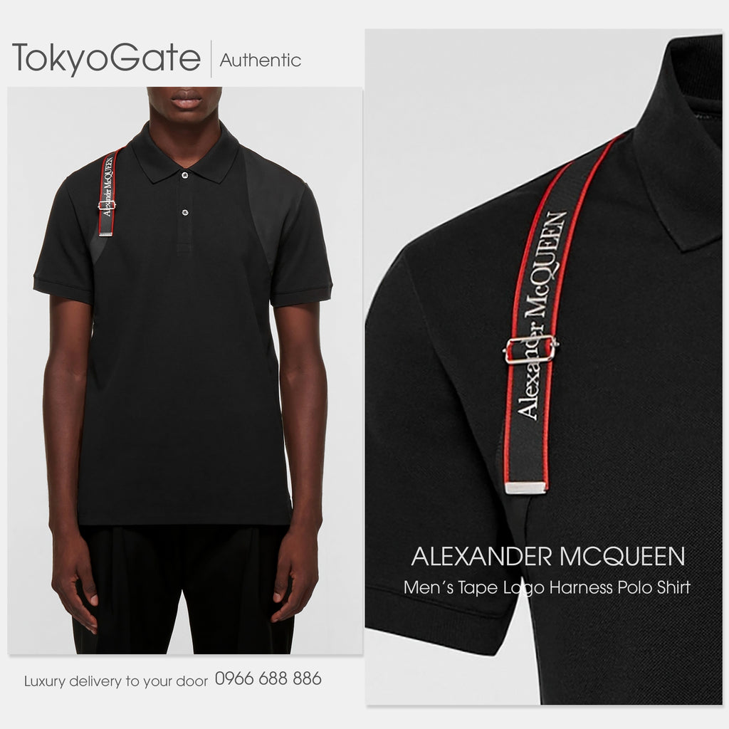Áo polo Alexander McQueen 625245 QSX33 1000 Harness Black Regular Fit