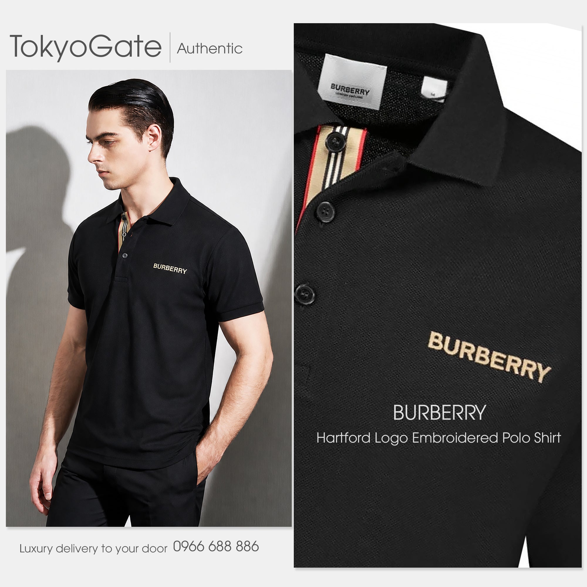 Áo polo Burberry 8084436 Hartford BBY Black Slim Fit