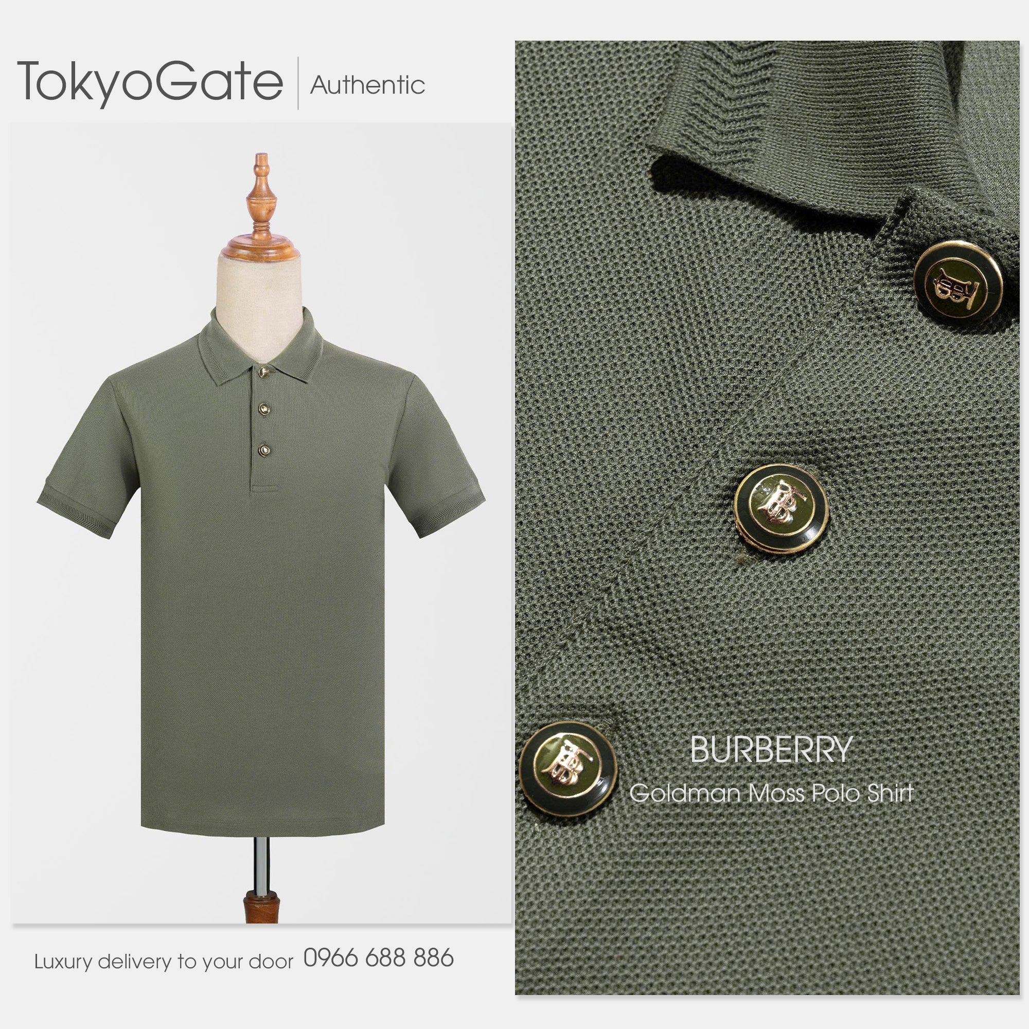 Áo polo Burberry 8043981 Goldman Moss Slim Fit