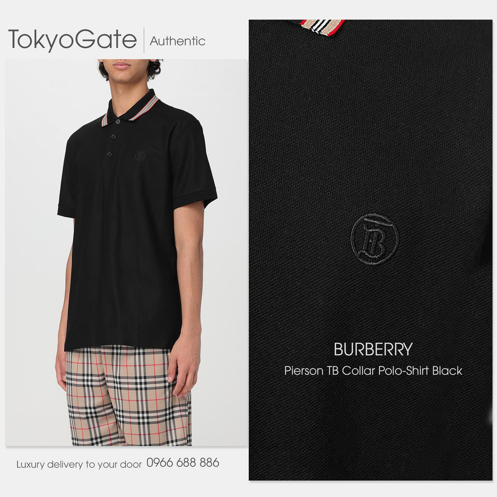 Áo polo Burberry 8053773 Pierson Black Slim Fit