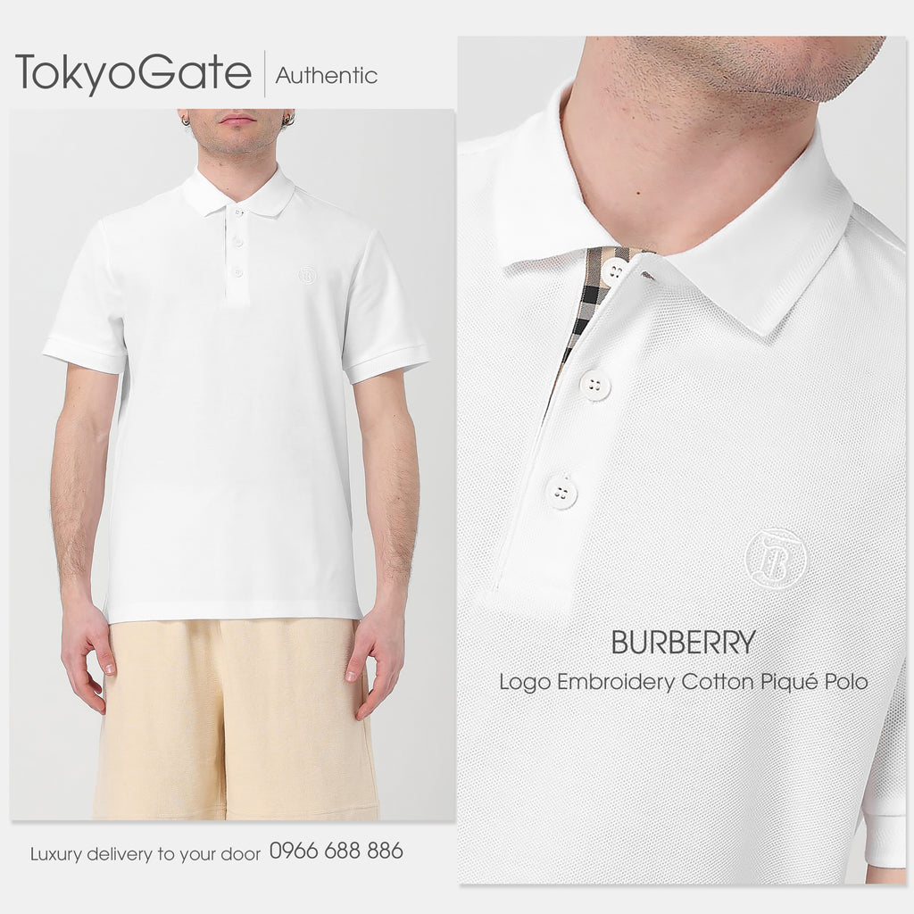 Áo polo Burberry 8055228 Eddie TB White Slim Fit