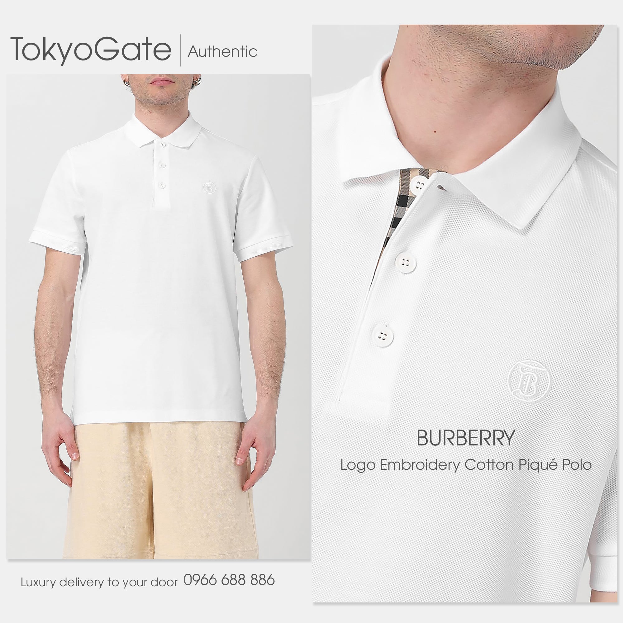 Áo polo Burberry 8055228 Eddie TB White Slim Fit