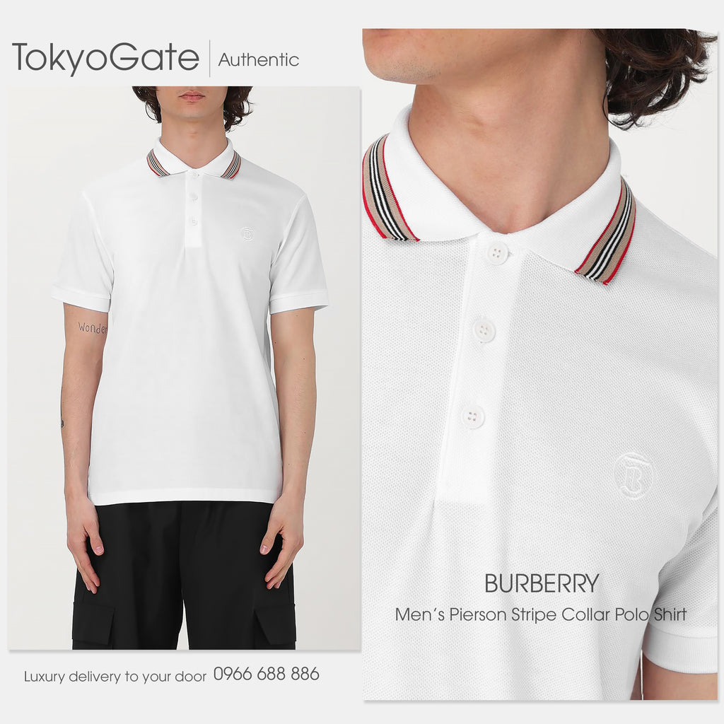 Áo polo Burberry 8053773 Pierson White Slim Fit