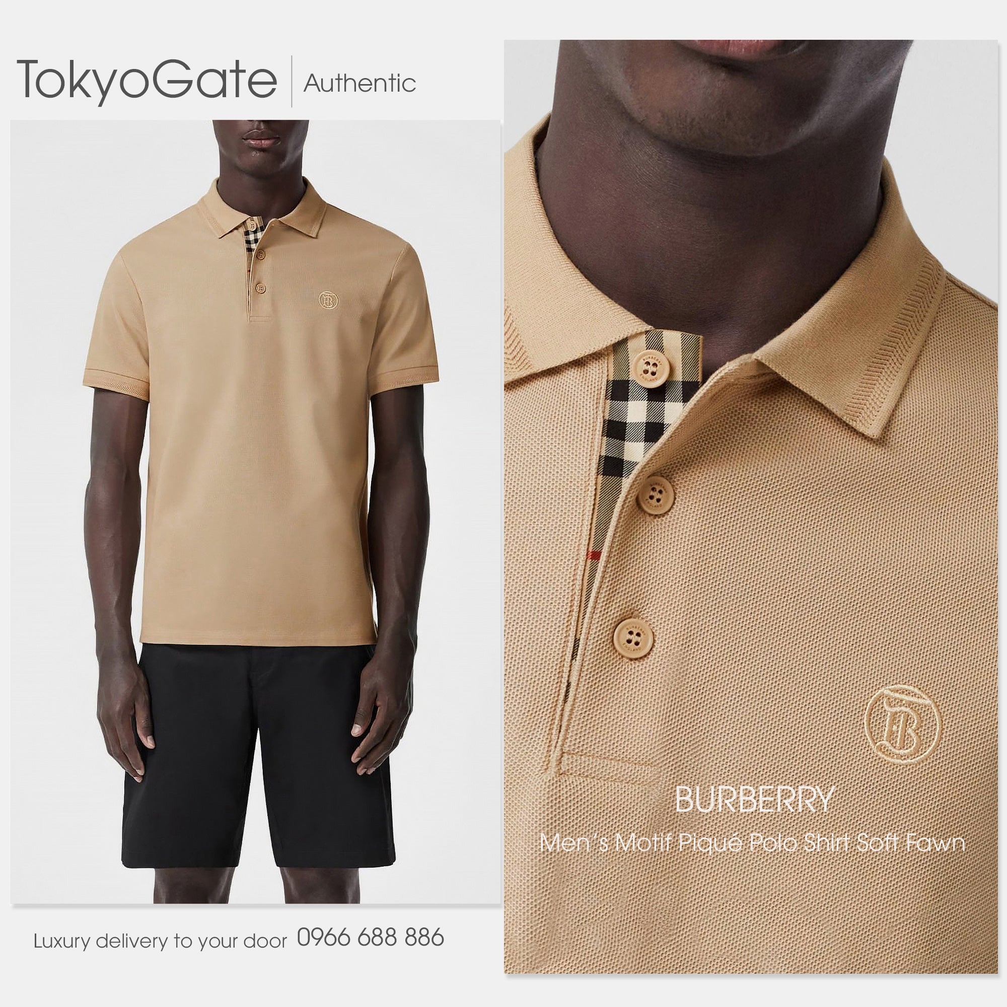 Áo polo Burberry 8057088 Eddie TB Soft Fawn Slim Fit