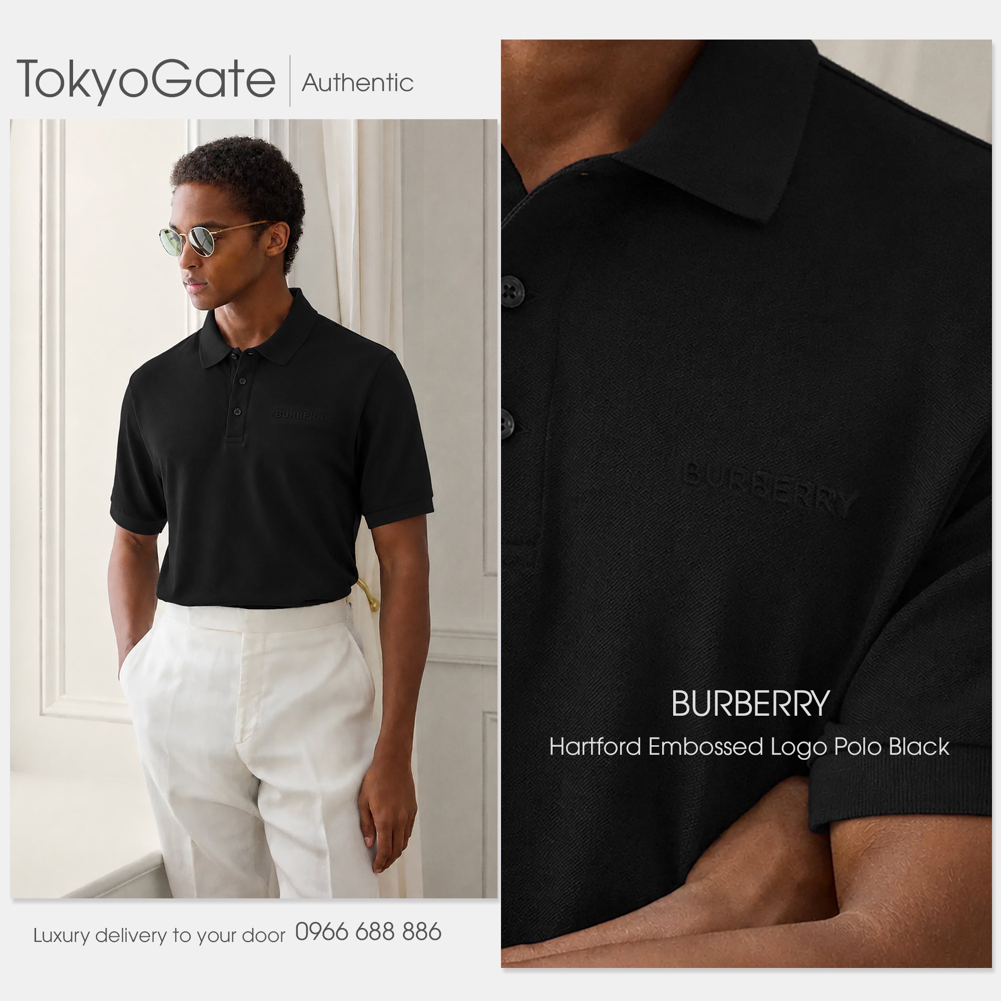 Áo polo Burberry 8084365 Hartford BOS Black Slim Fit