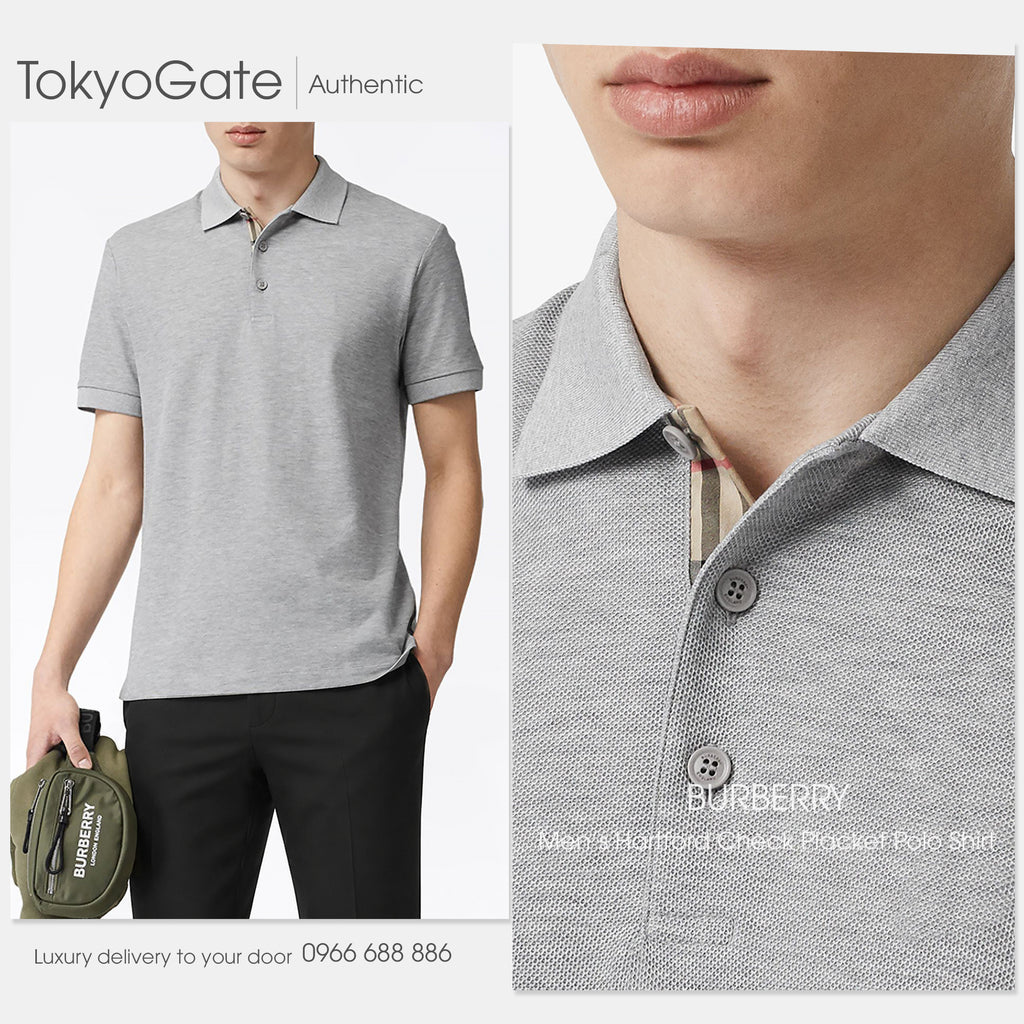 Áo polo Burberry 8092273 Hartford Pale Grey Melange Slim Fit