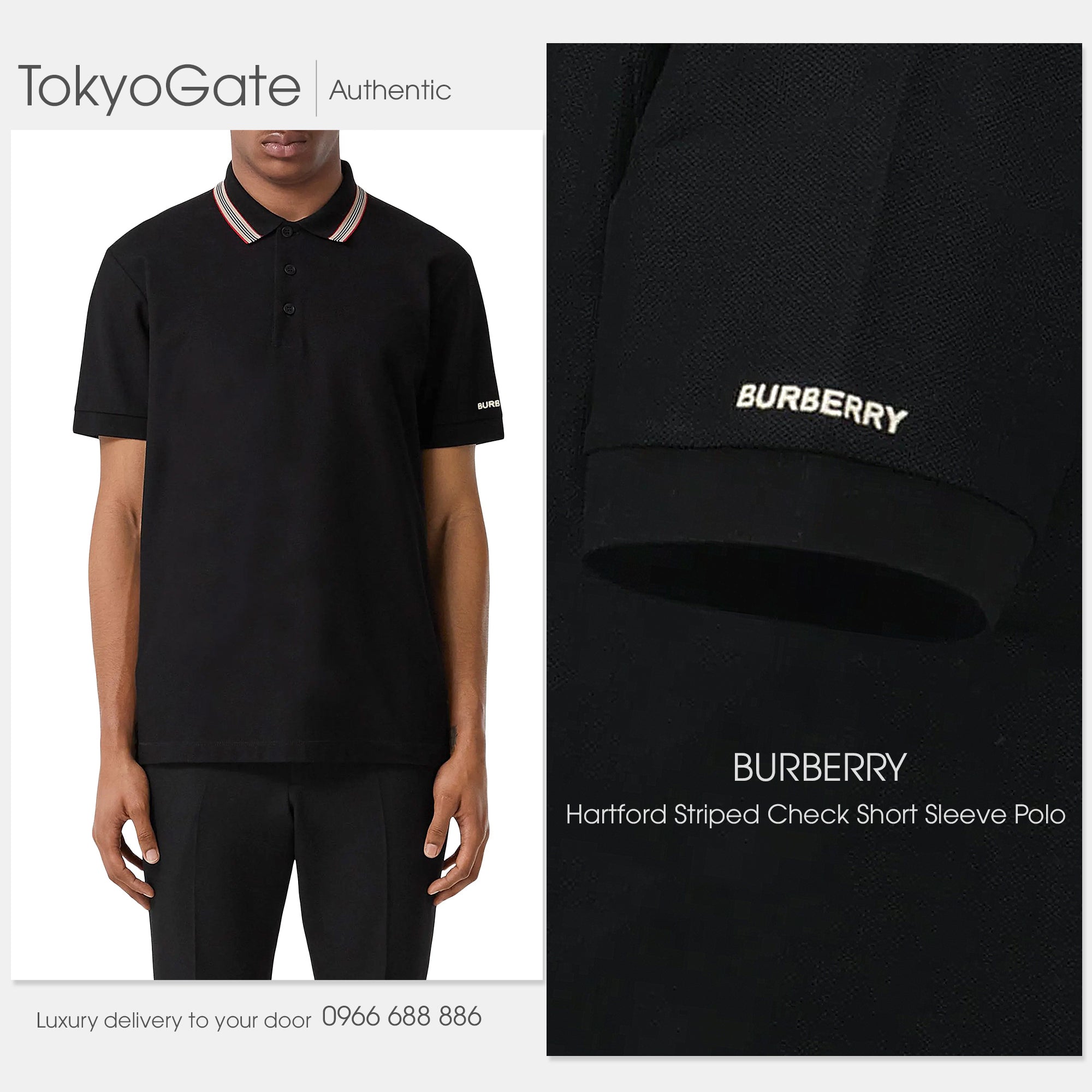 Áo polo Burberry 8111811 Hartford ICS Black Slim Fit