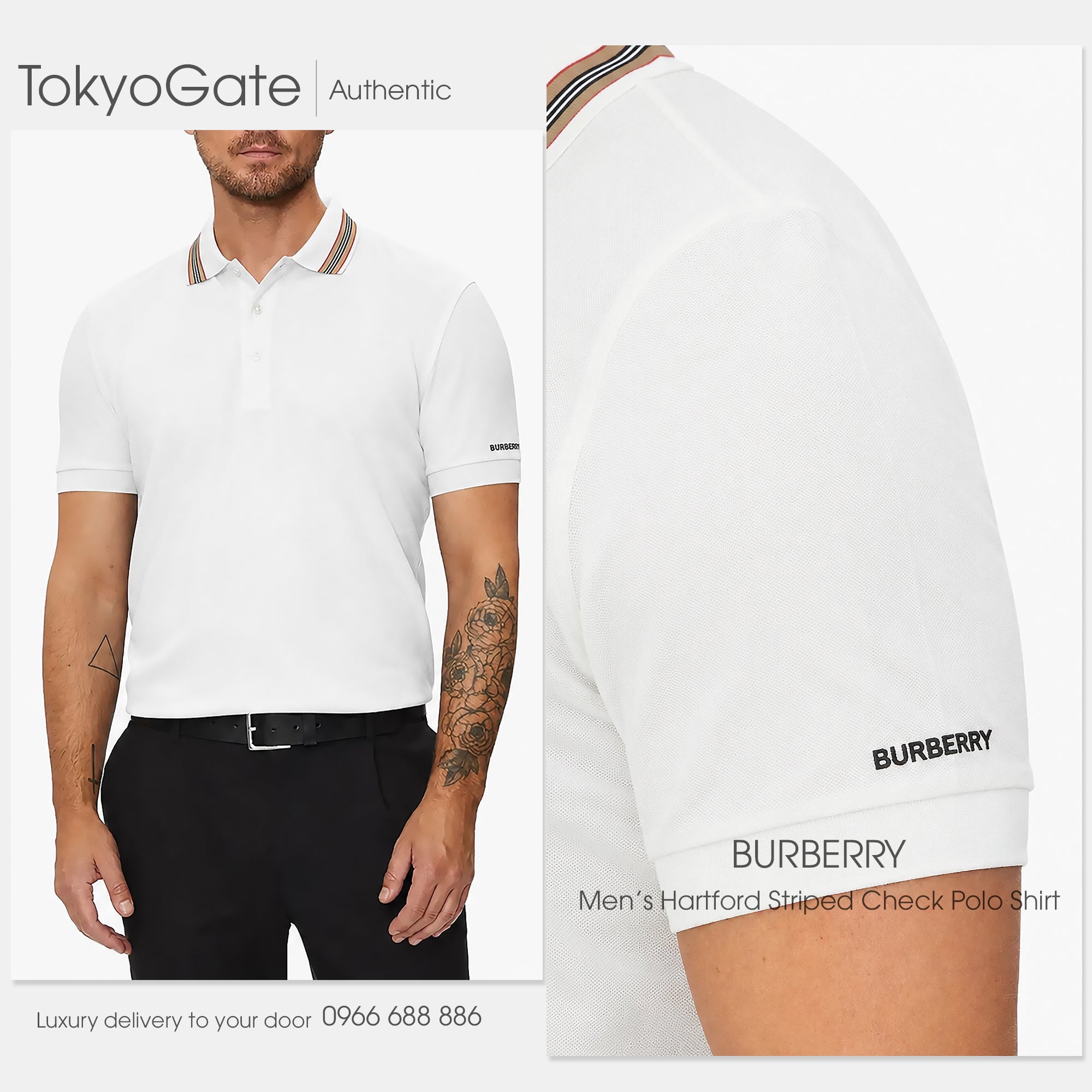 Áo polo Burberry 8111813 Hartford ICS White Slim Fit