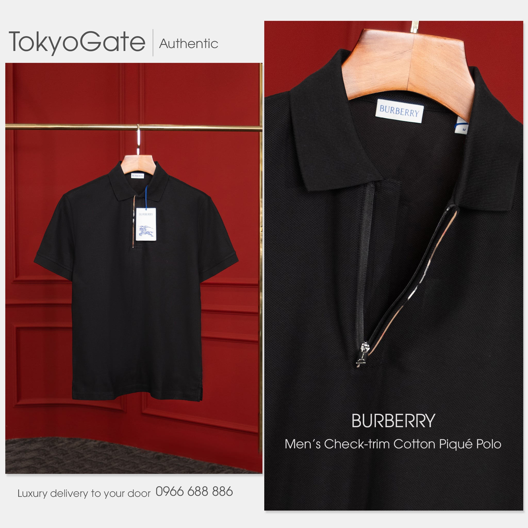 Áo polo Burberry 8112441 Harford ZP Black Slim Fit