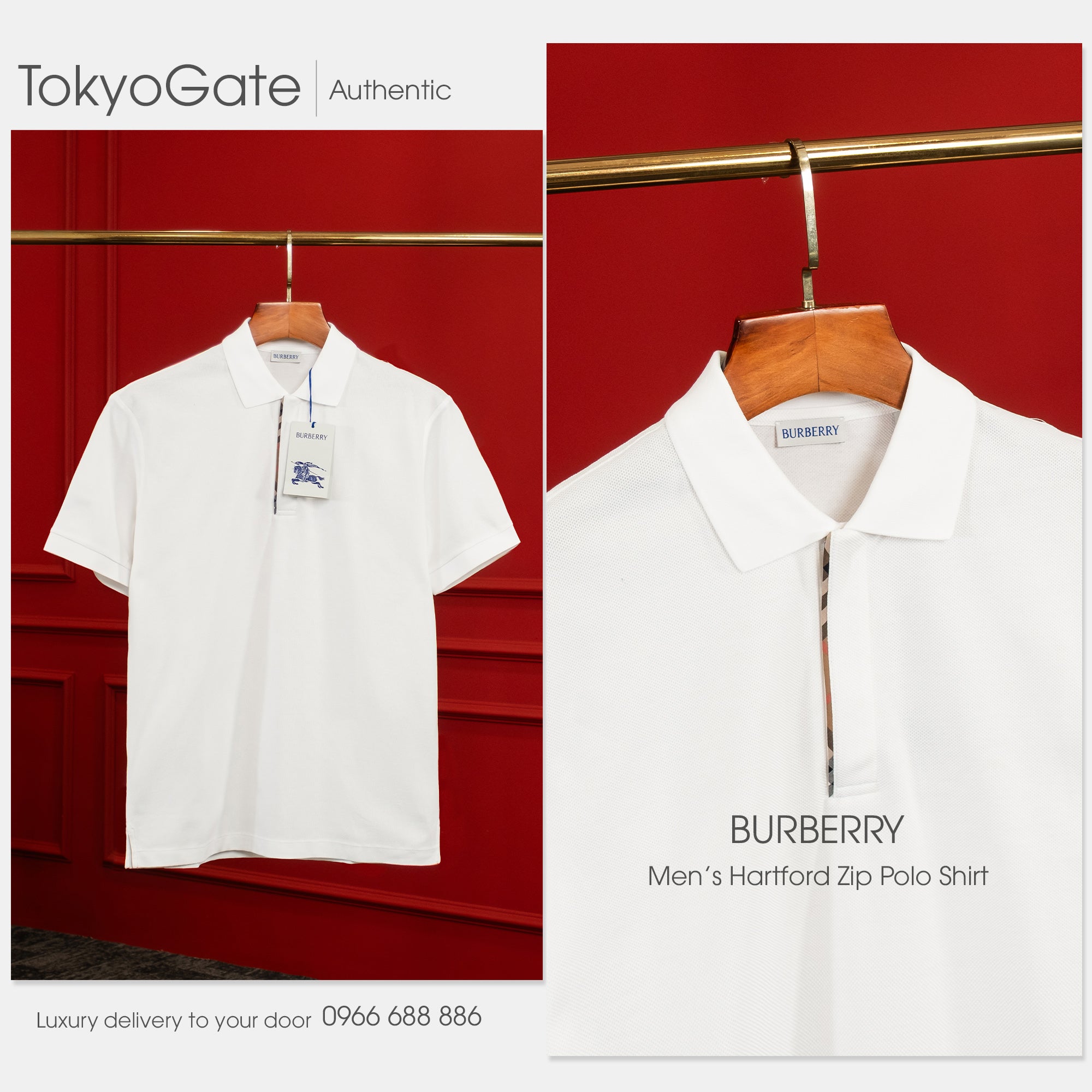 Áo polo Burberry 8112443 Harford ZP White Slim Fit