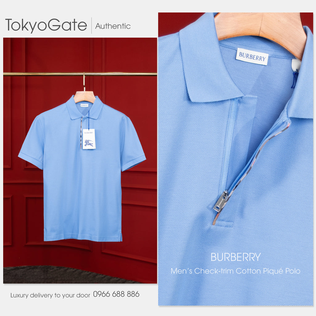 Áo polo Burberry 8120941 Harford ZP Perwinkle Blue Slim Fit
