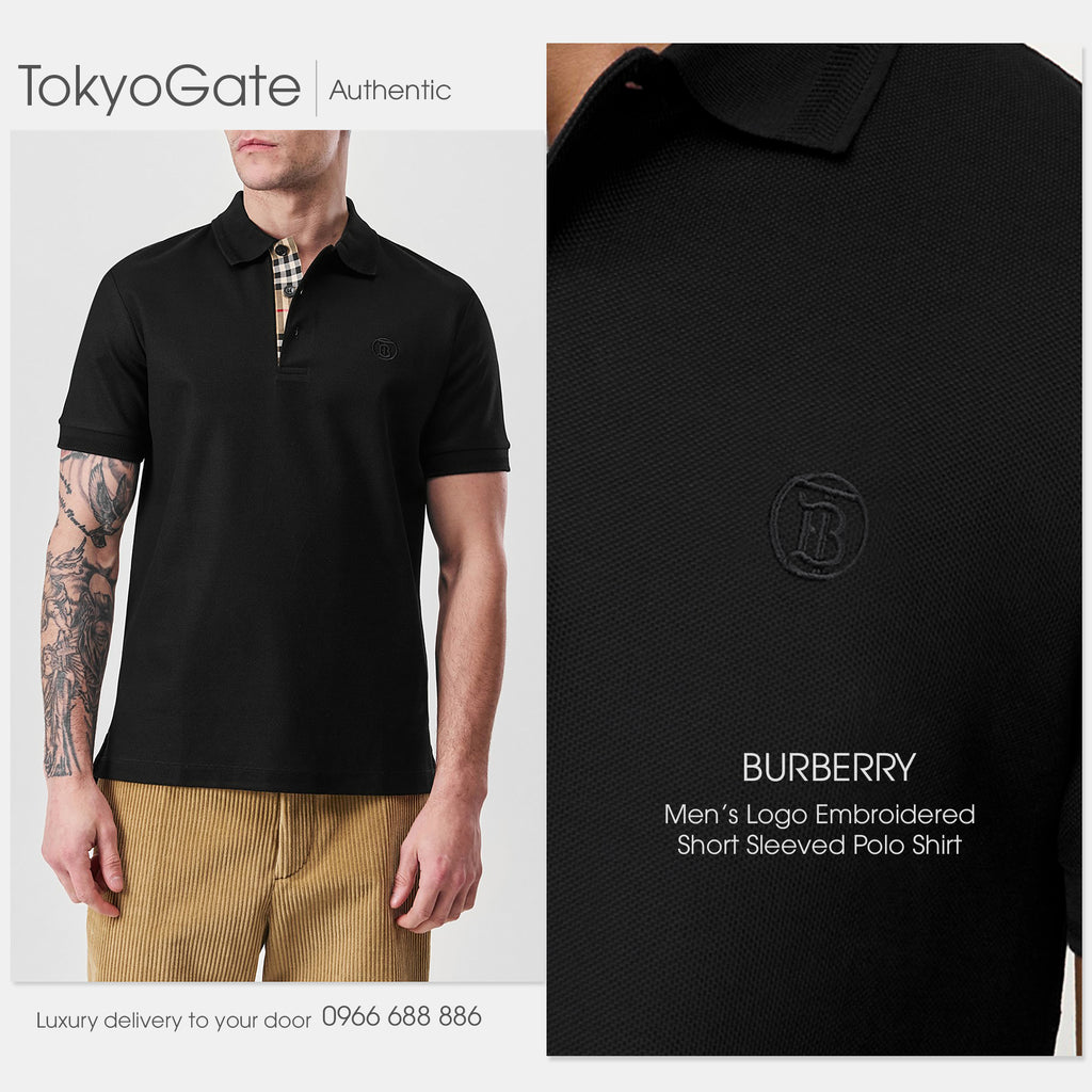 Áo polo Burberry 8055228 SS New Eddie TB Black Slim Fit