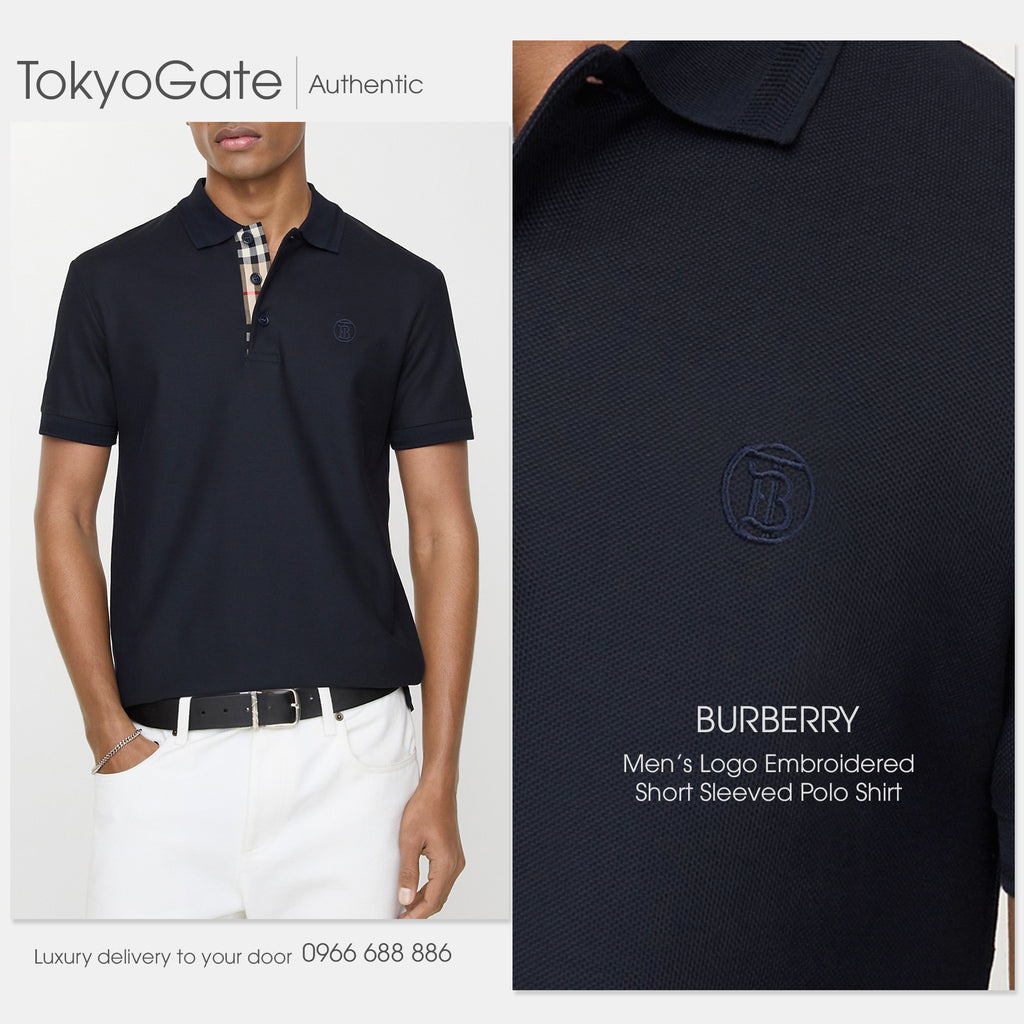 Áo polo Burberry 8055227 SS New Eddie TB Coal Blue Slim Fit