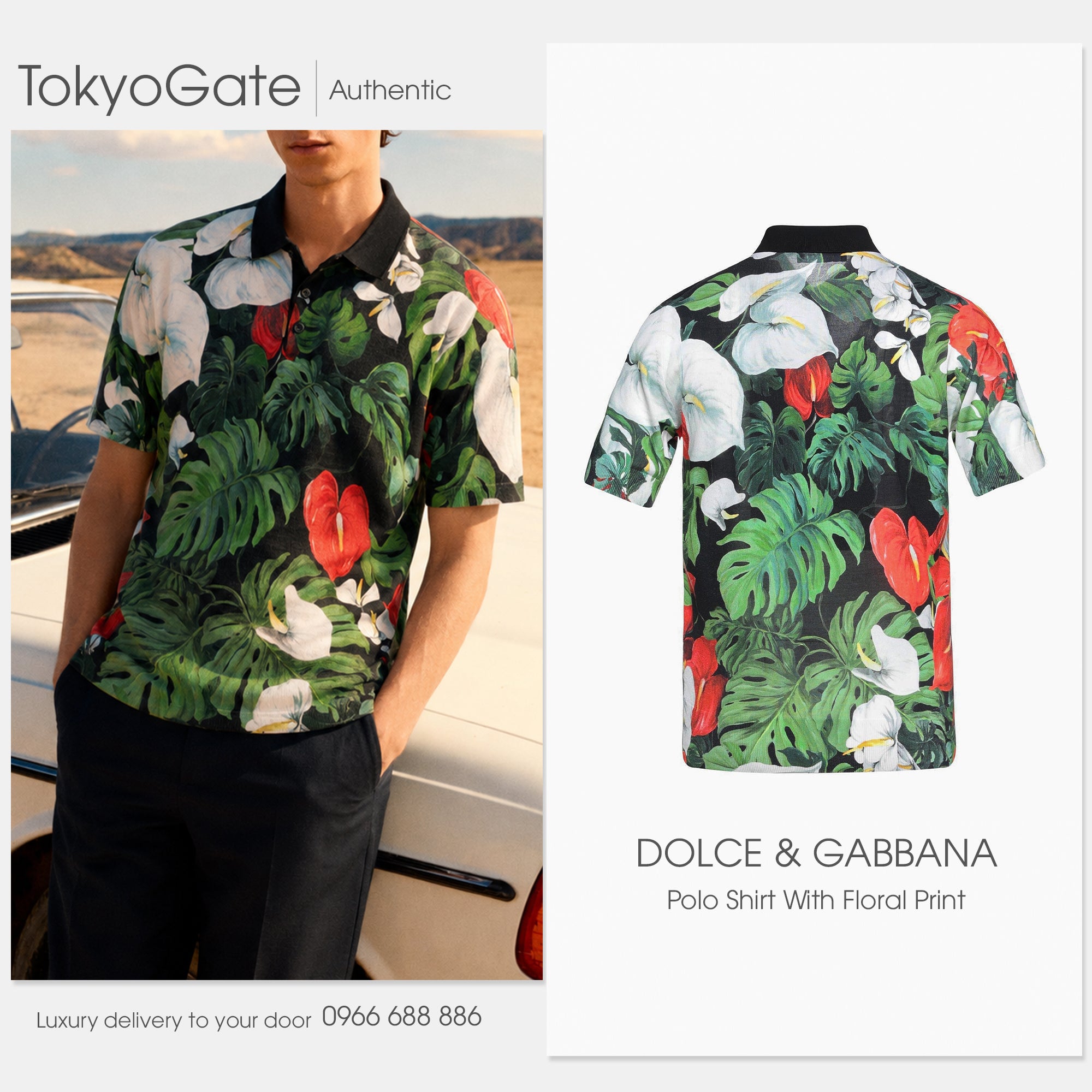 Áo polo D&G Floral Print Silk Jerrsey