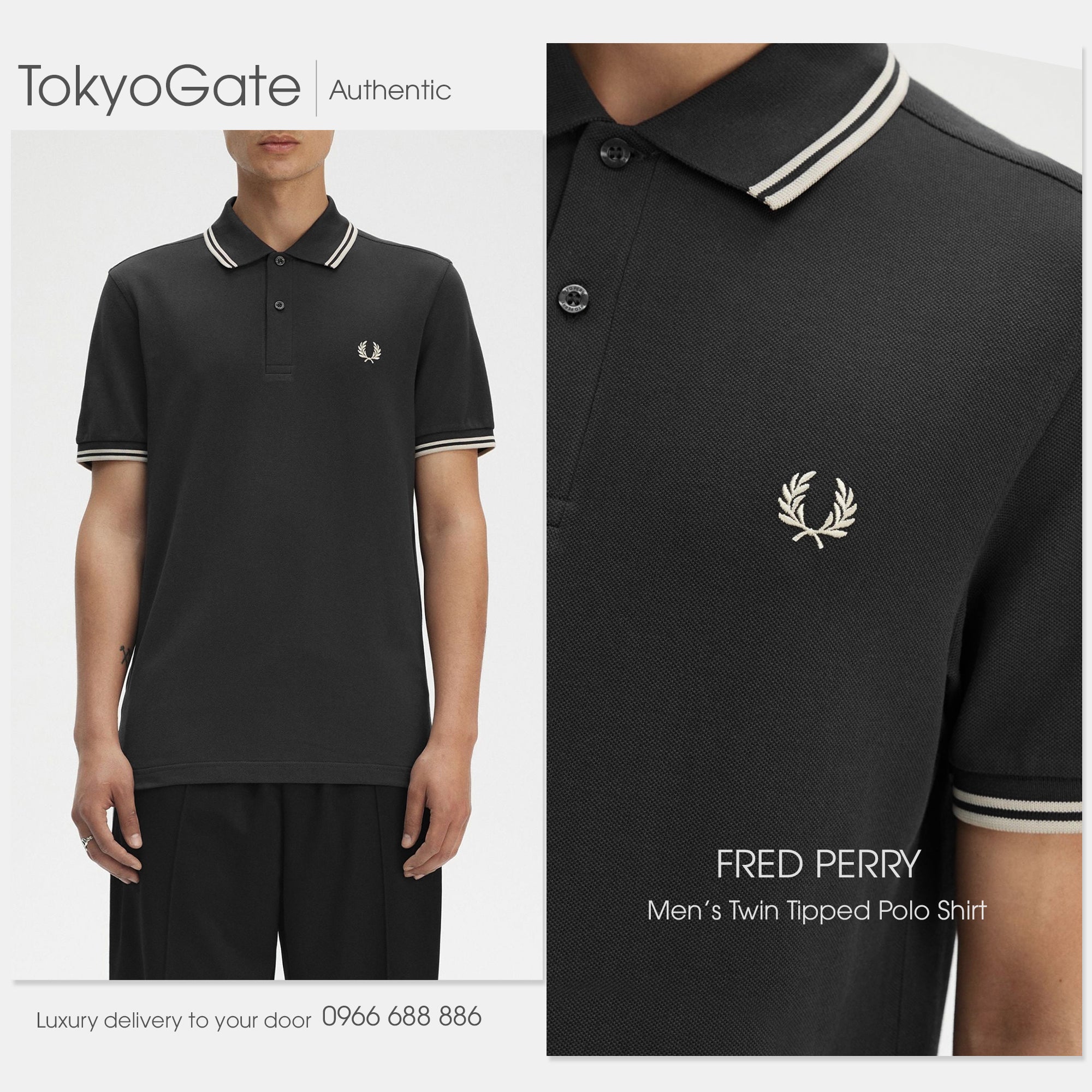 Áo polo Fred Perry M3600 V56 Twin Tipped Polo Shirt In Dark Grey