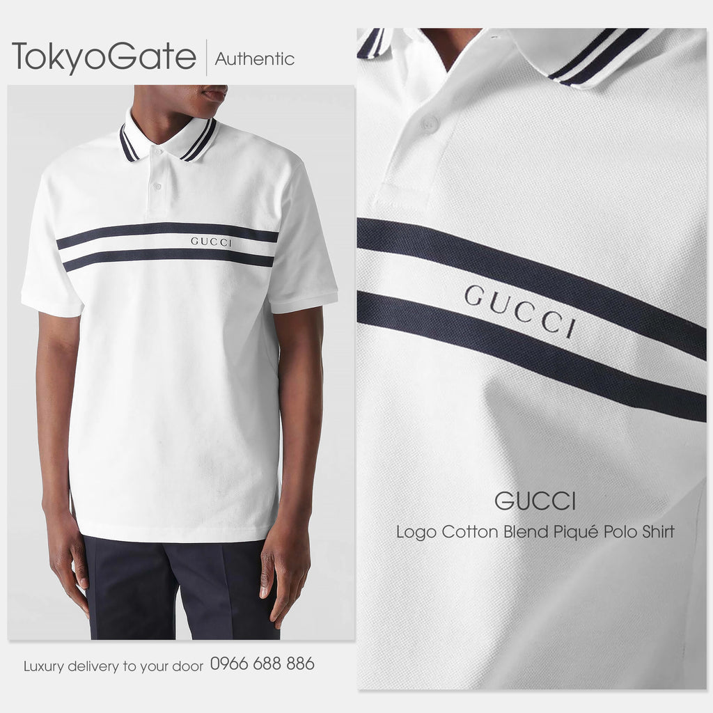 Polo Gucci 788015 XJGJX 9081 Cotton With Logo Print White Regular Fit