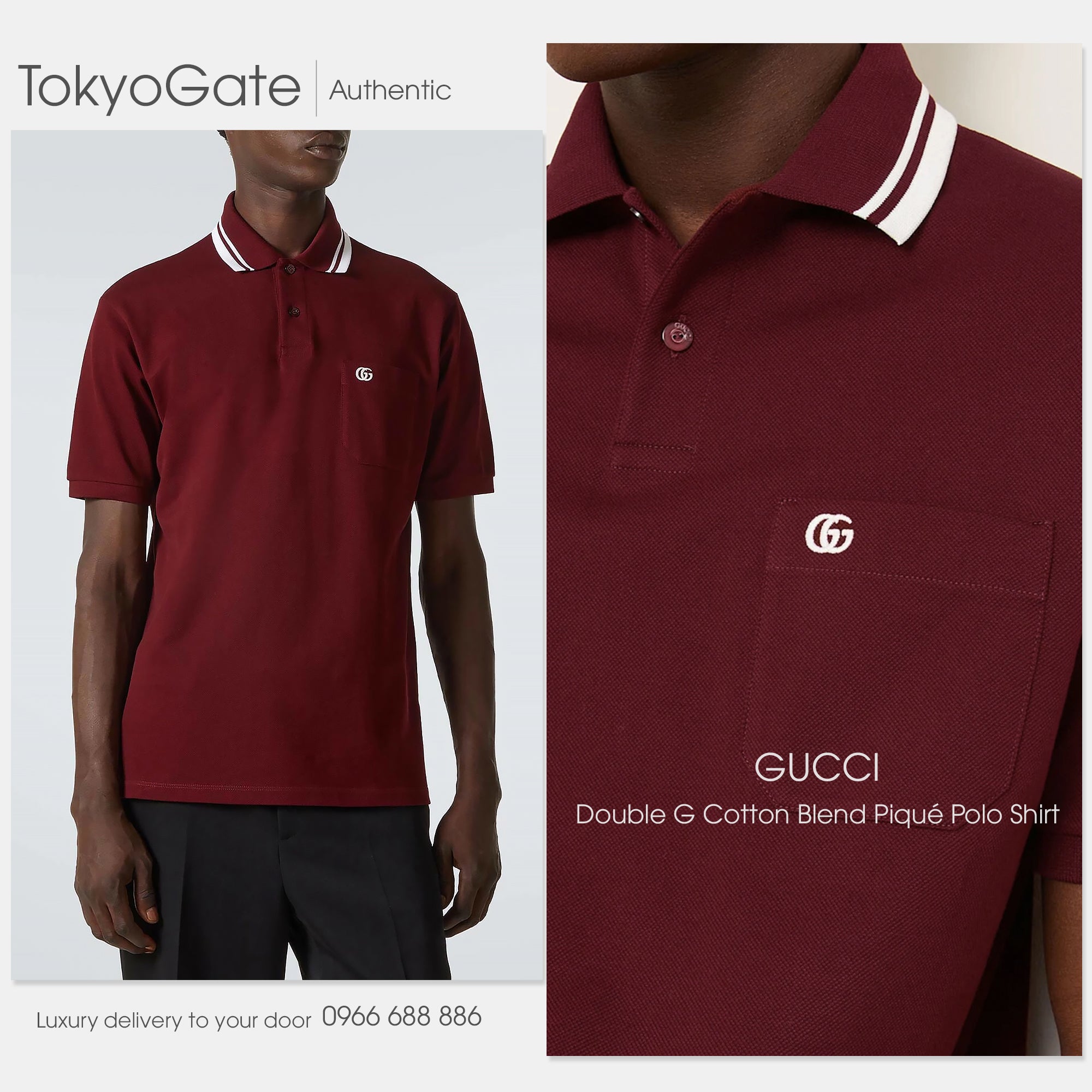 Áo polo Gucci 795174 XJHHM GG Cotton In Dark Red Regular Fit