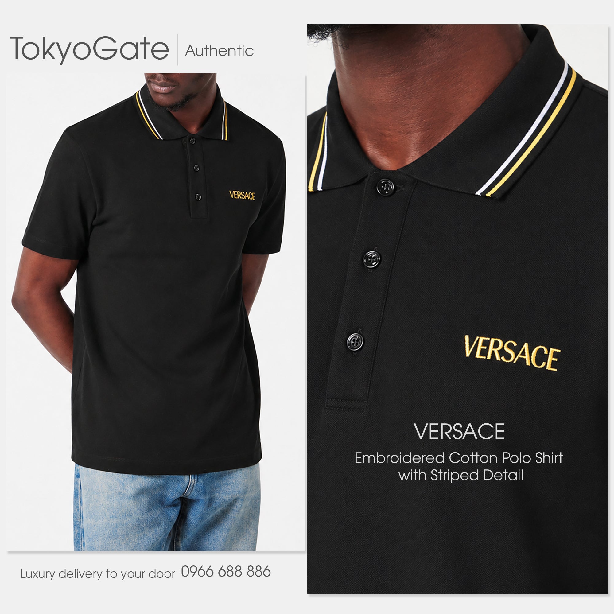 Áo polo Versace 1011851 1A14049 1W000 Black Regular Fit