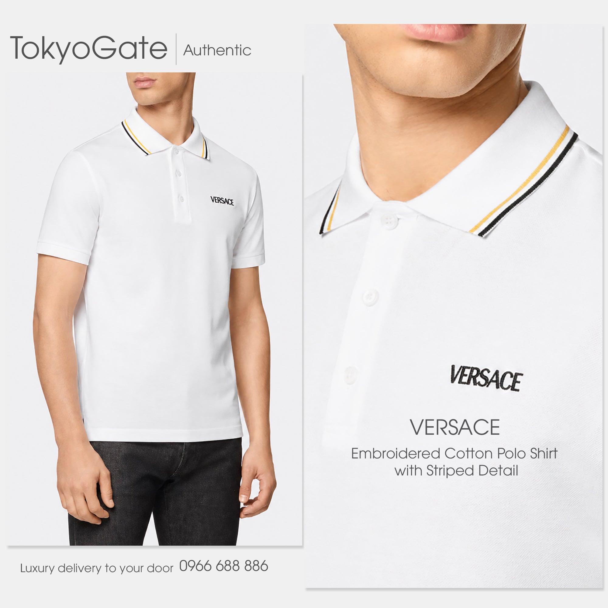 Áo polo Versace 1011851 1A14049 1W000 White Regular Fit - XS - Regular