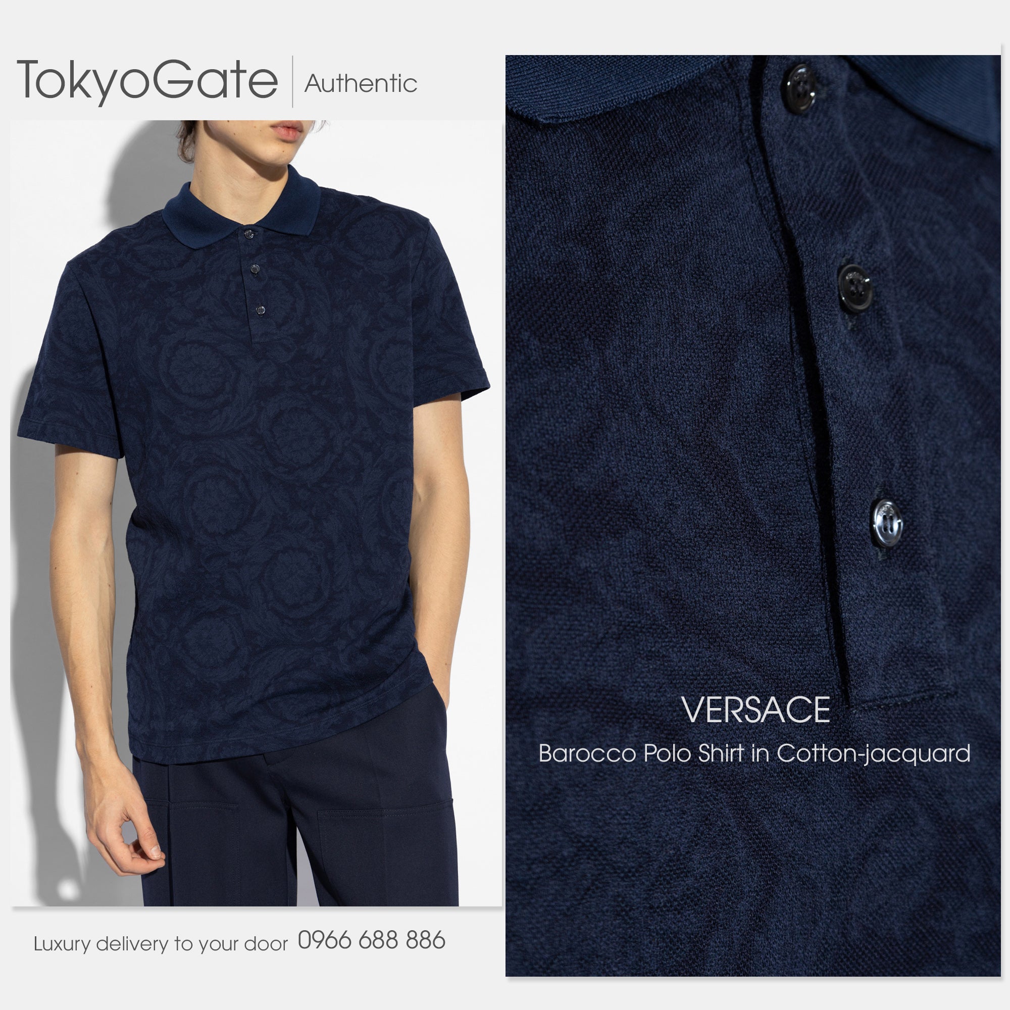 Áo polo Versace 1013906 1A09776 Barocco Jacquard Pique Polo